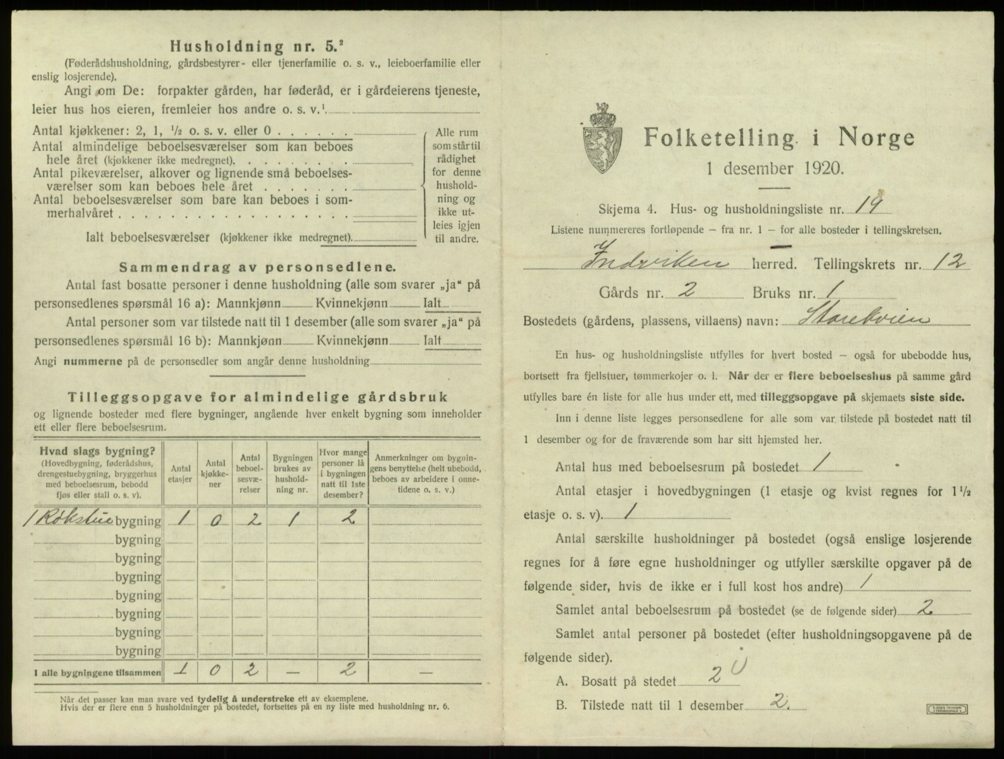 SAB, 1920 census for Innvik, 1920, p. 732