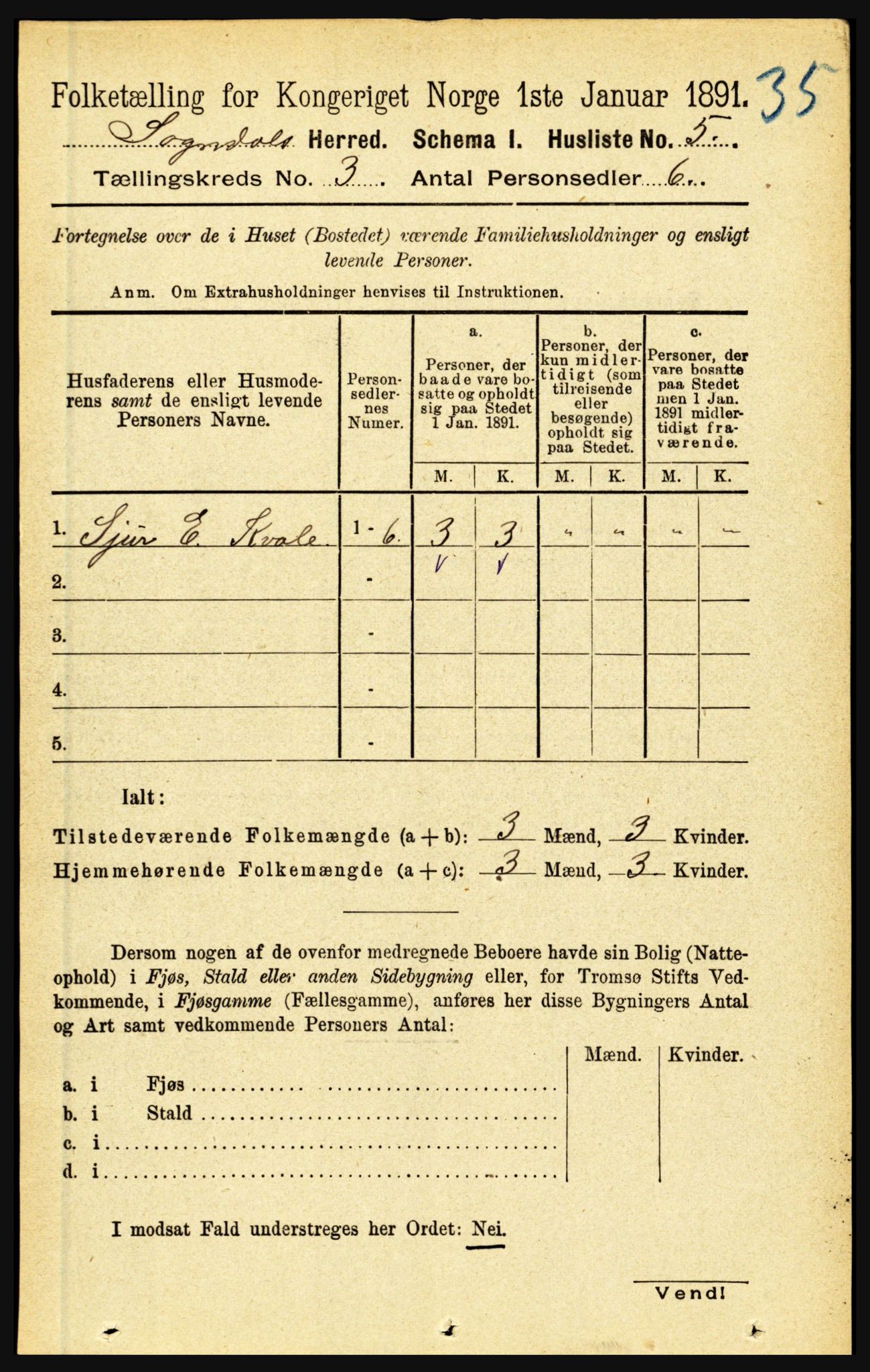 RA, 1891 census for 1420 Sogndal, 1891, p. 1423