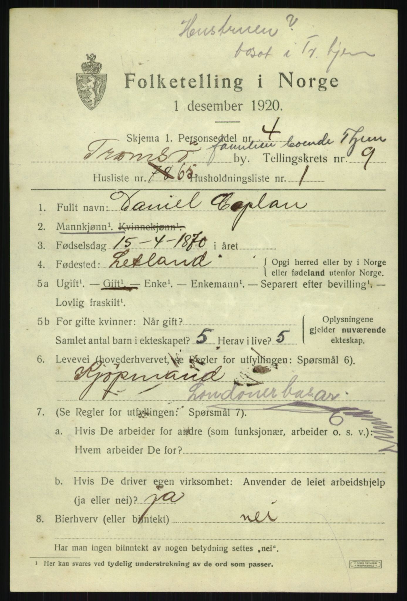 SATØ, 1920 census for Tromsø, 1920, p. 19925