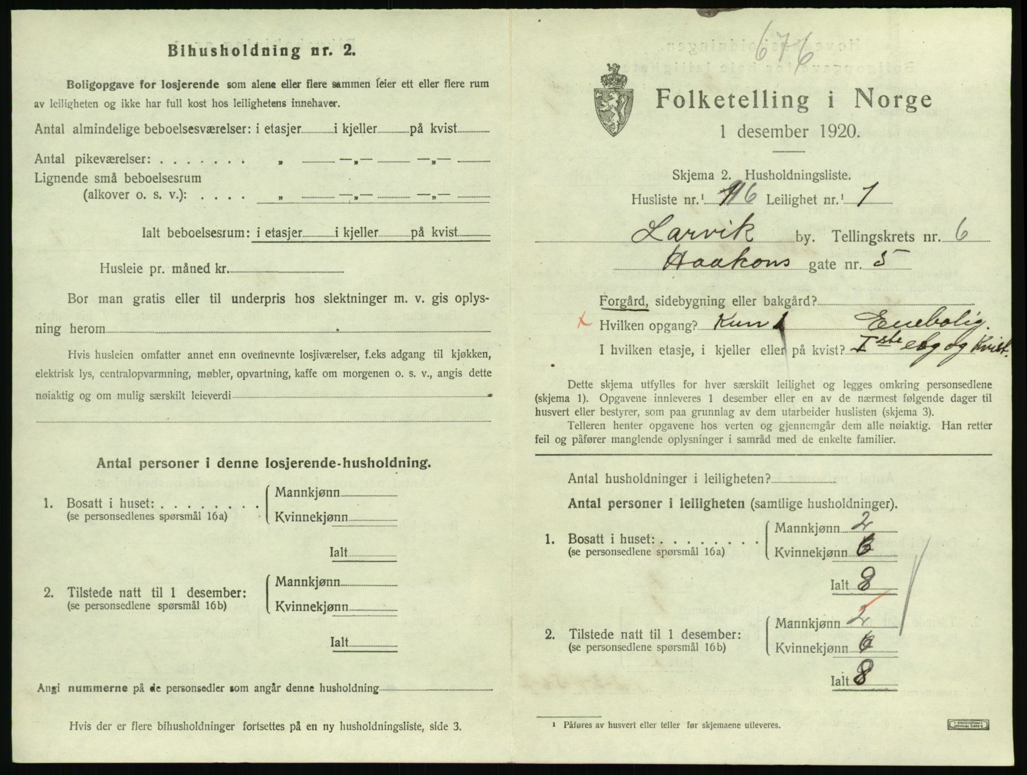 SAKO, 1920 census for Larvik, 1920, p. 5750