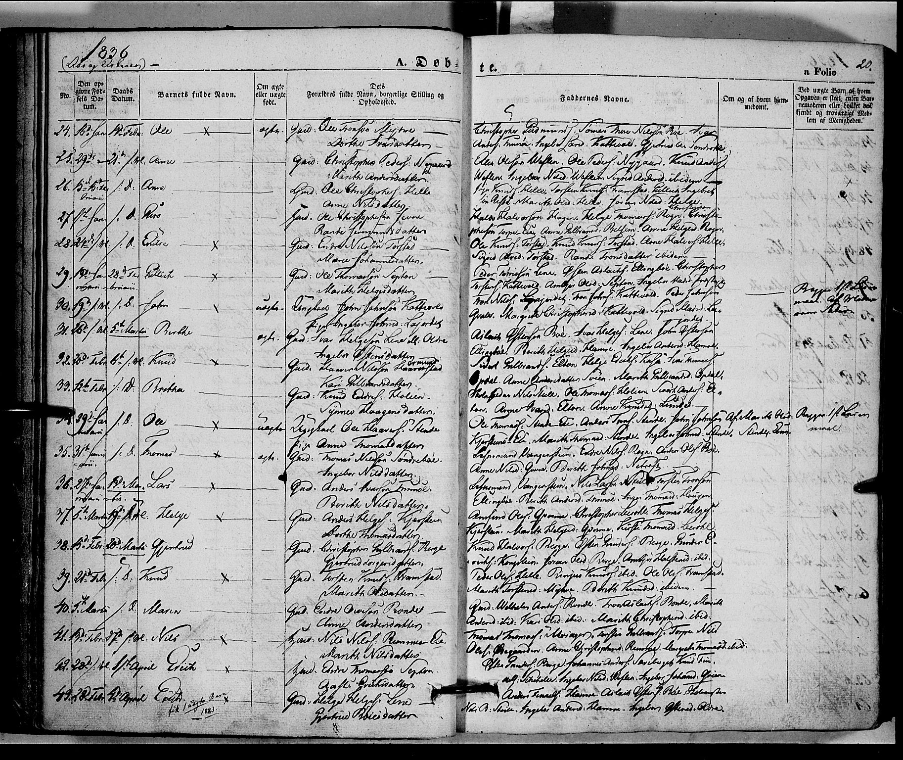 Vang prestekontor, Valdres, AV/SAH-PREST-140/H/Ha/L0005: Parish register (official) no. 5, 1831-1845, p. 20