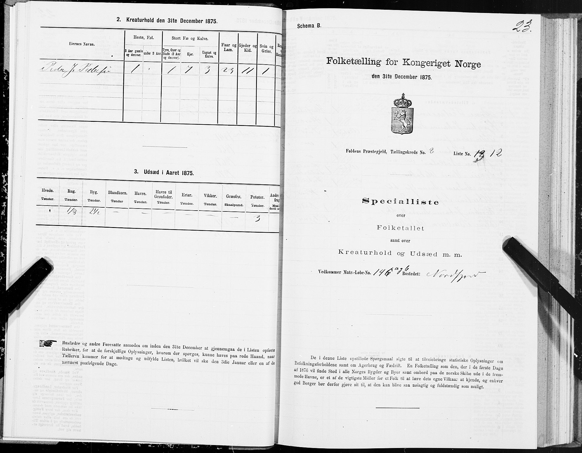 SAT, 1875 census for 1845P Folda, 1875, p. 3023