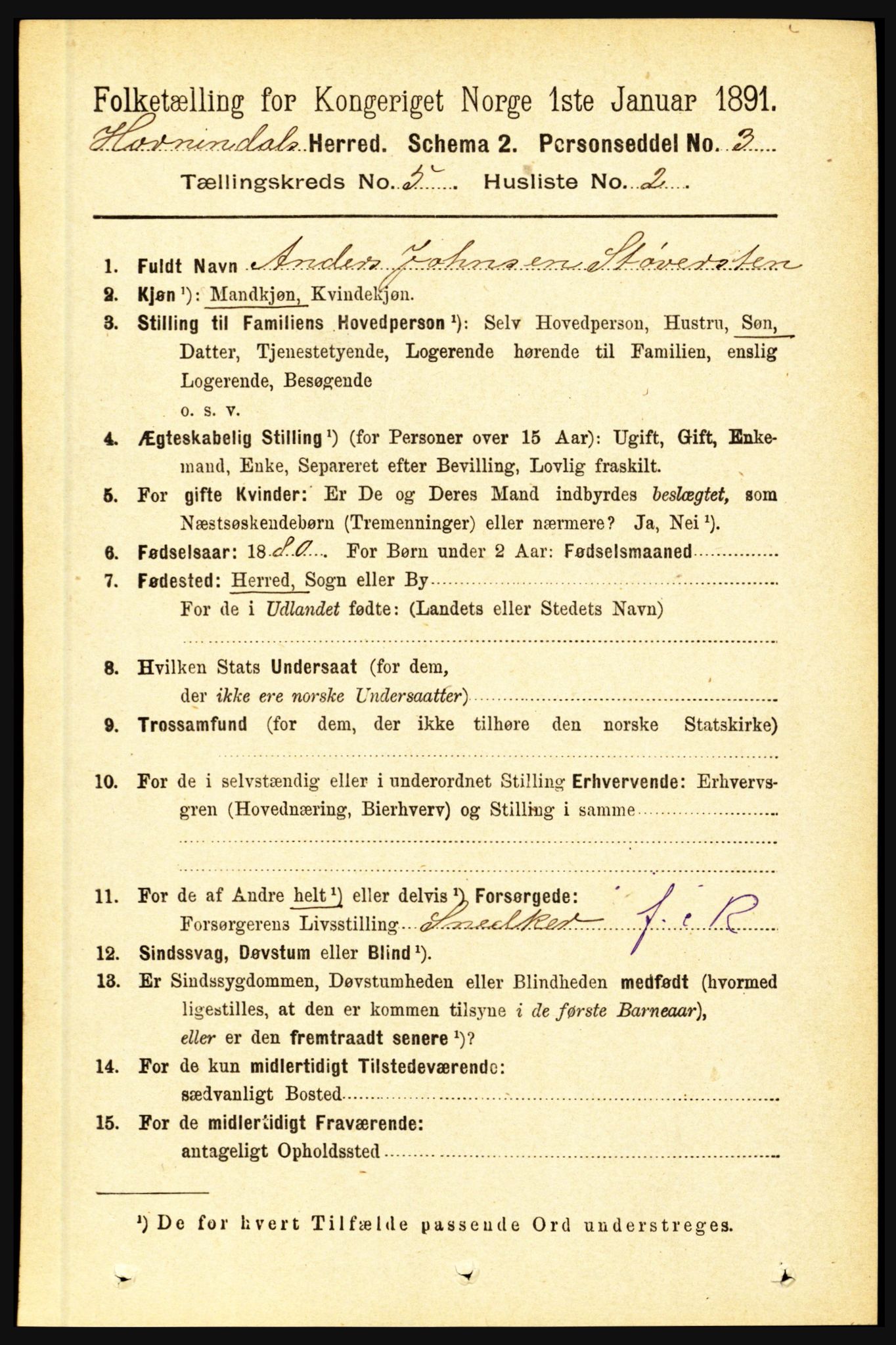 RA, 1891 census for 1444 Hornindal, 1891, p. 1148