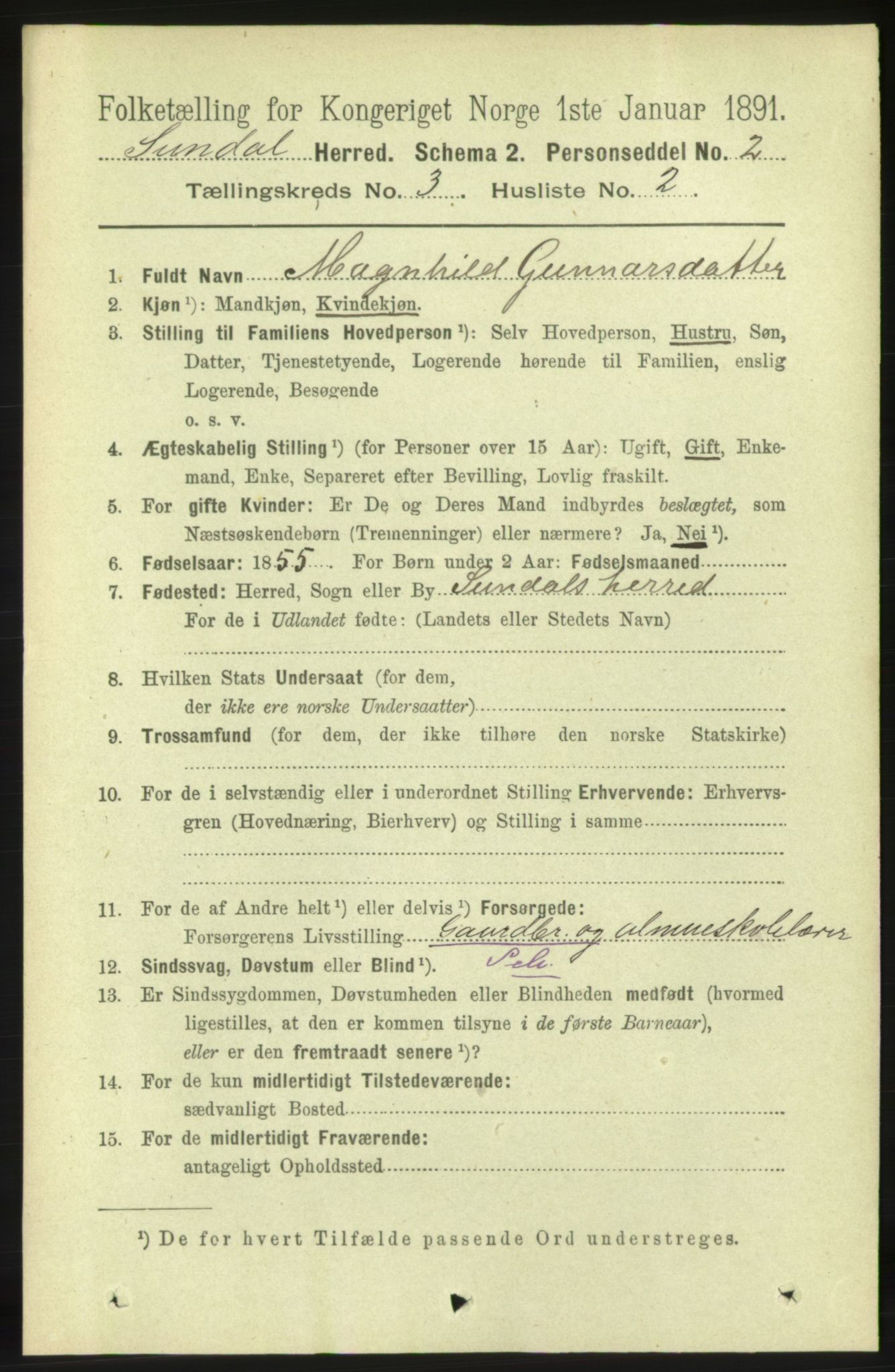 RA, 1891 census for 1563 Sunndal, 1891, p. 653