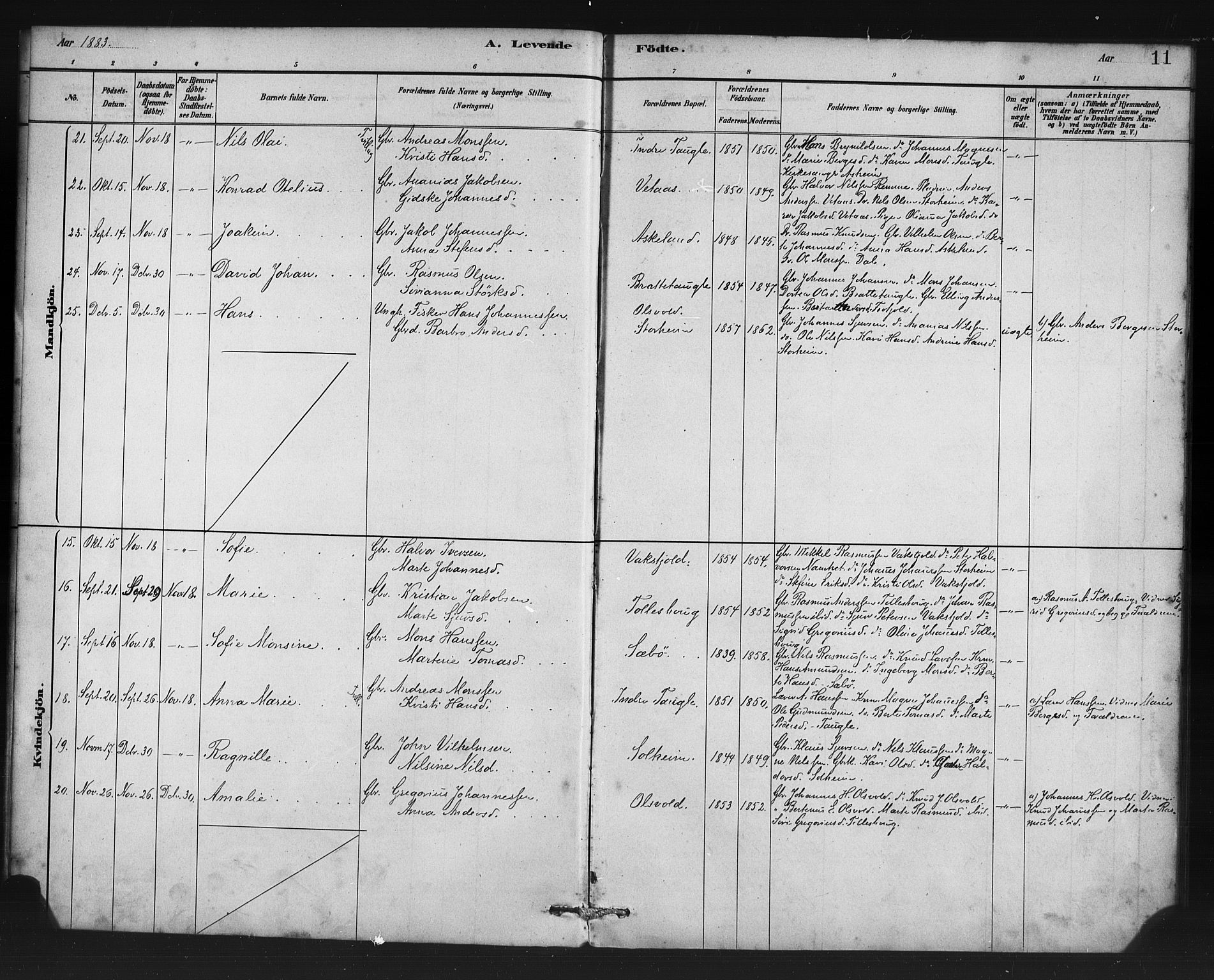 Manger sokneprestembete, AV/SAB-A-76801/H/Haa: Parish register (official) no. D 1, 1881-1892, p. 11