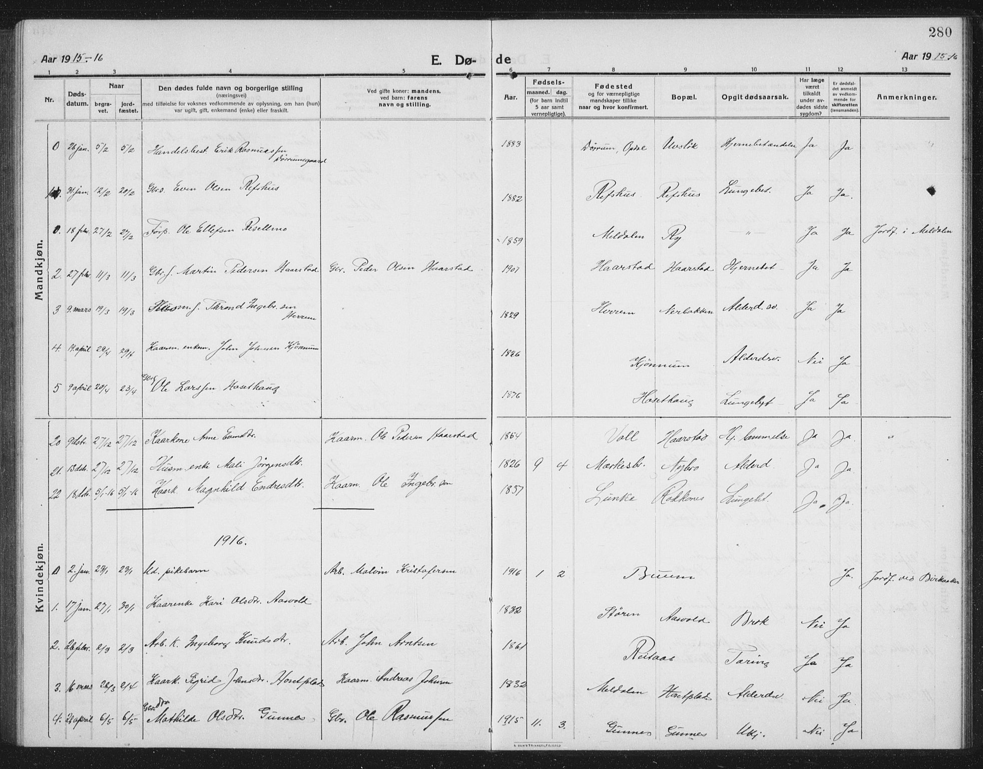 Ministerialprotokoller, klokkerbøker og fødselsregistre - Sør-Trøndelag, AV/SAT-A-1456/674/L0877: Parish register (copy) no. 674C04, 1913-1940, p. 280