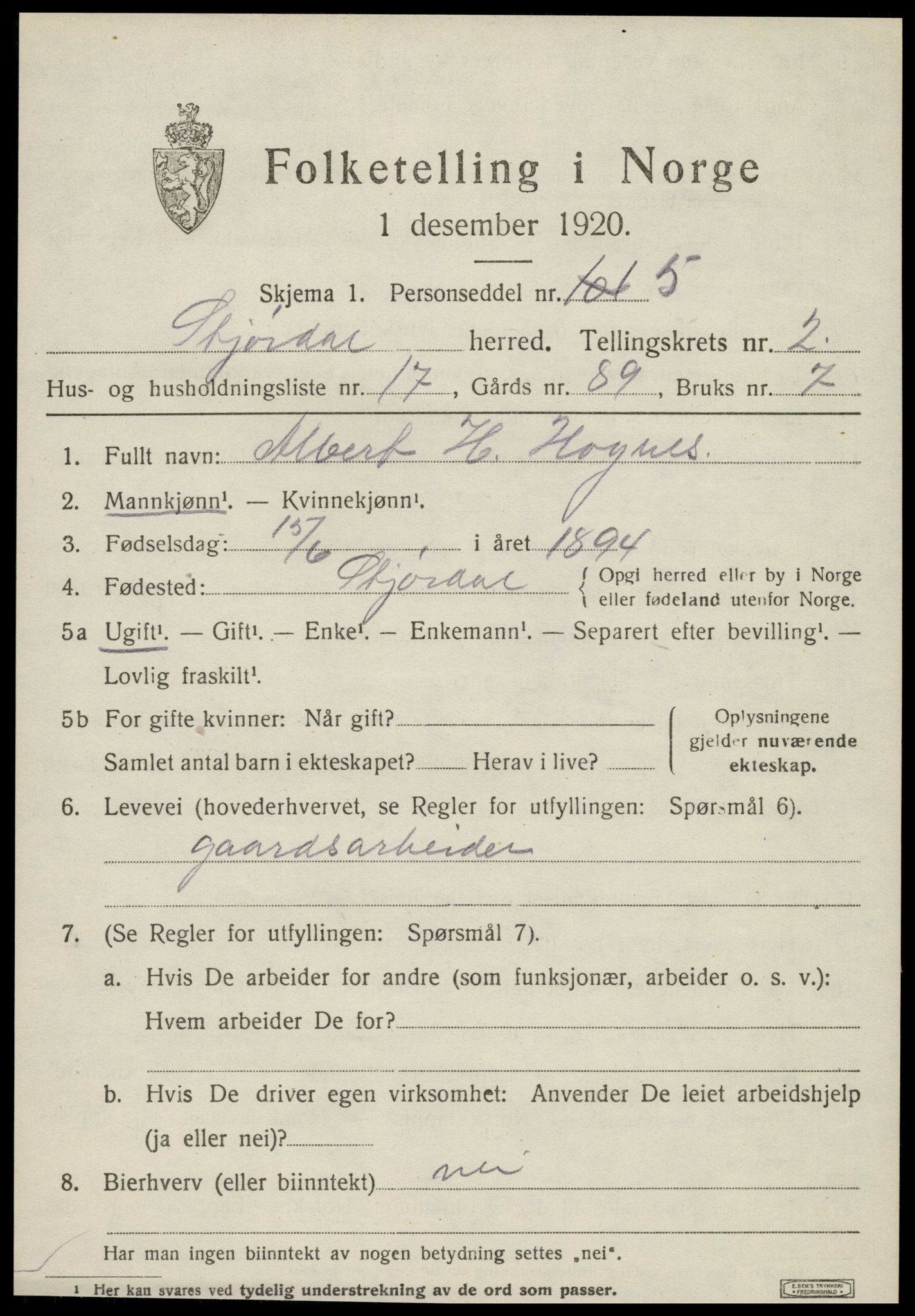 SAT, 1920 census for Stjørdal, 1920, p. 2088