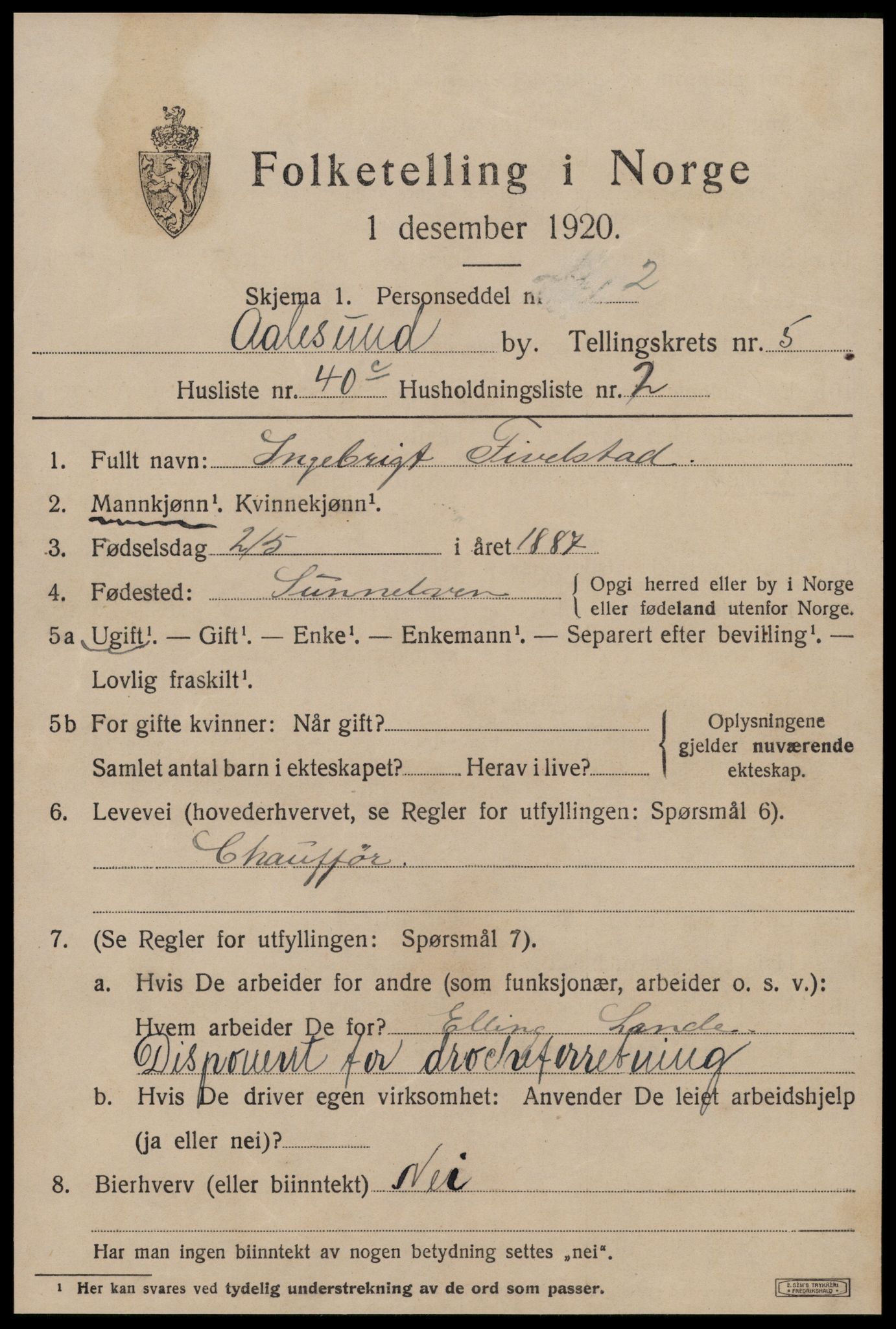 SAT, 1920 census for Ålesund, 1920, p. 17626