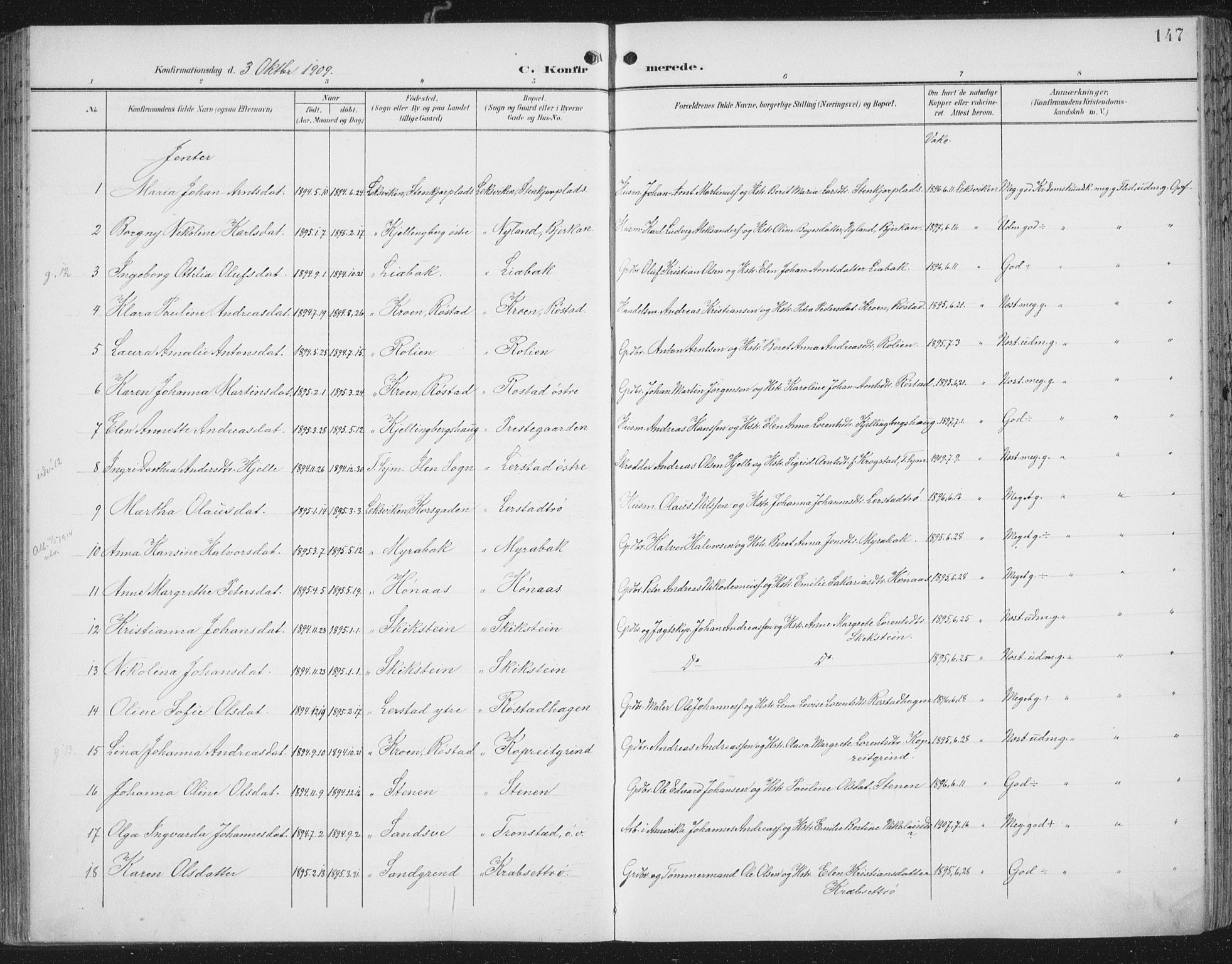 Ministerialprotokoller, klokkerbøker og fødselsregistre - Nord-Trøndelag, SAT/A-1458/701/L0011: Parish register (official) no. 701A11, 1899-1915, p. 147