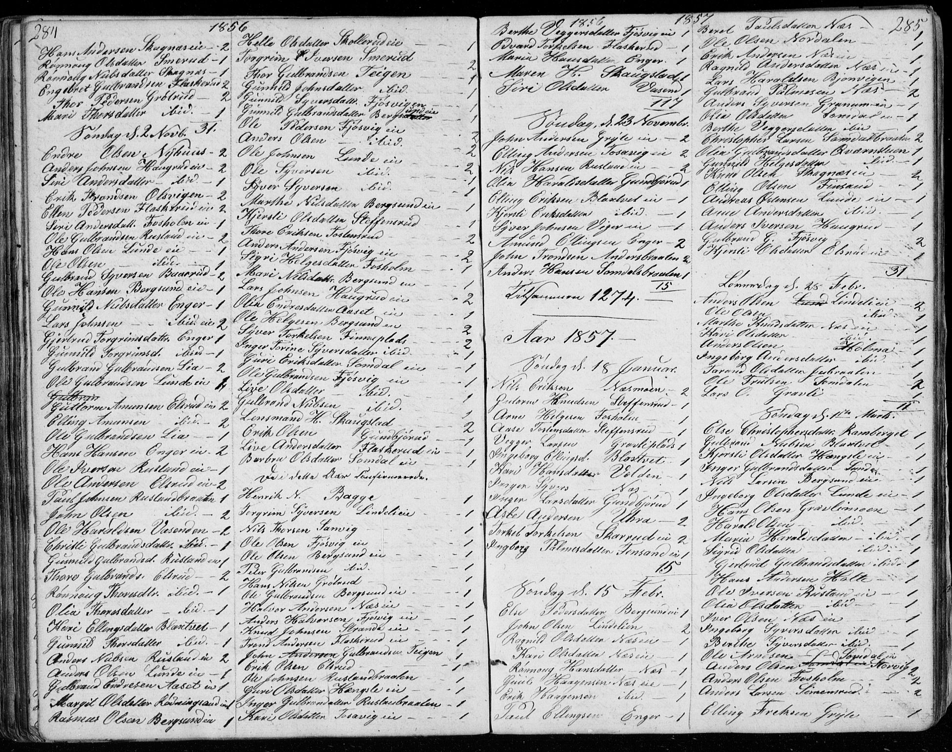 Ådal kirkebøker, SAKO/A-248/G/Ga/L0002: Parish register (copy) no. I 2, 1840-1861, p. 284-285