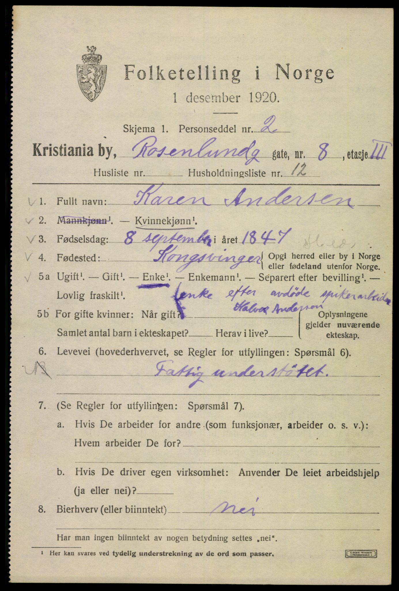 SAO, 1920 census for Kristiania, 1920, p. 467513