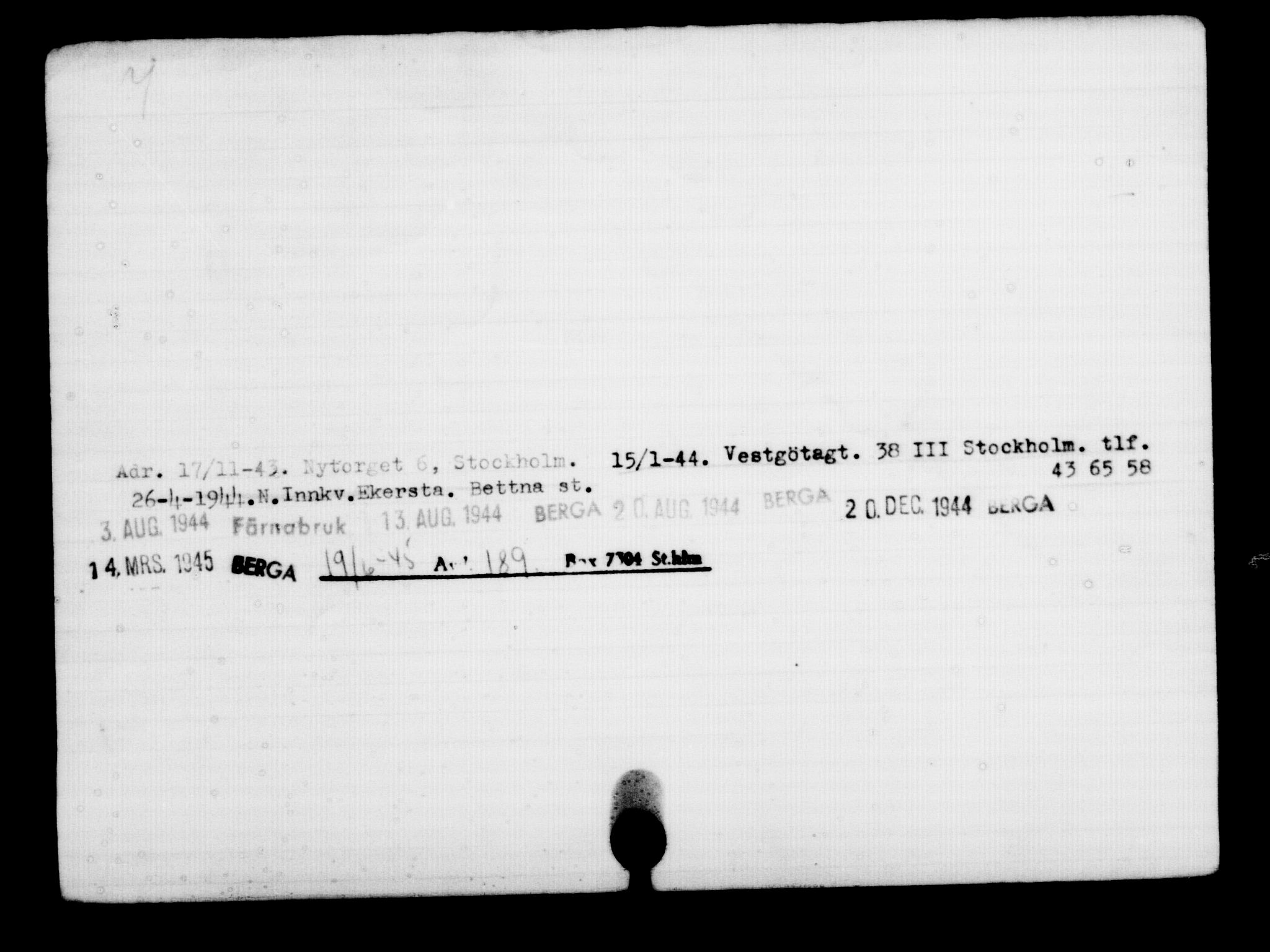 Utenriksstasjonene, Legasjonen i Stockholm, Flyktningkontoret, AV/RA-S-6753/V/Va/L0001: Kjesäterkartoteket, flyktninger med registreringsnr. 1-1000, 1940-1945, p. 234