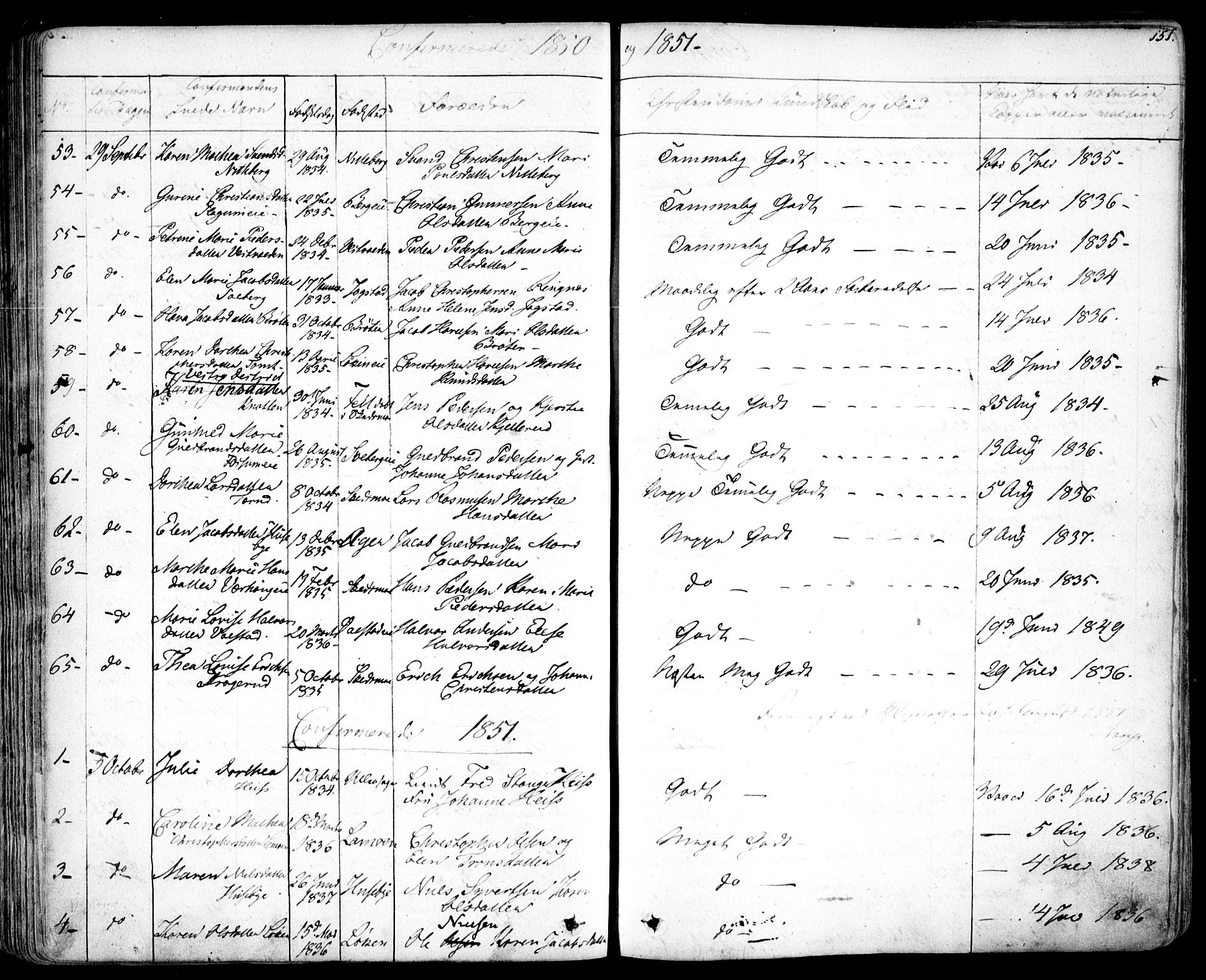 Skedsmo prestekontor Kirkebøker, SAO/A-10033a/F/Fa/L0009: Parish register (official) no. I 9, 1830-1853, p. 151