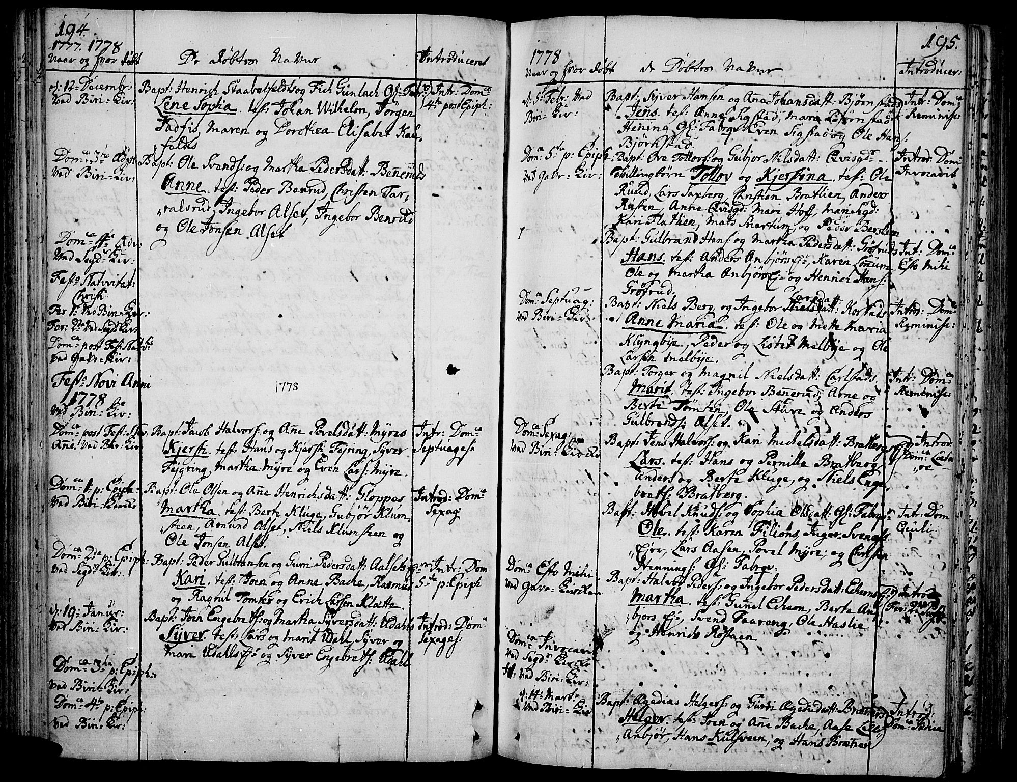 Biri prestekontor, SAH/PREST-096/H/Ha/Haa/L0002: Parish register (official) no. 2, 1754-1789, p. 194-195