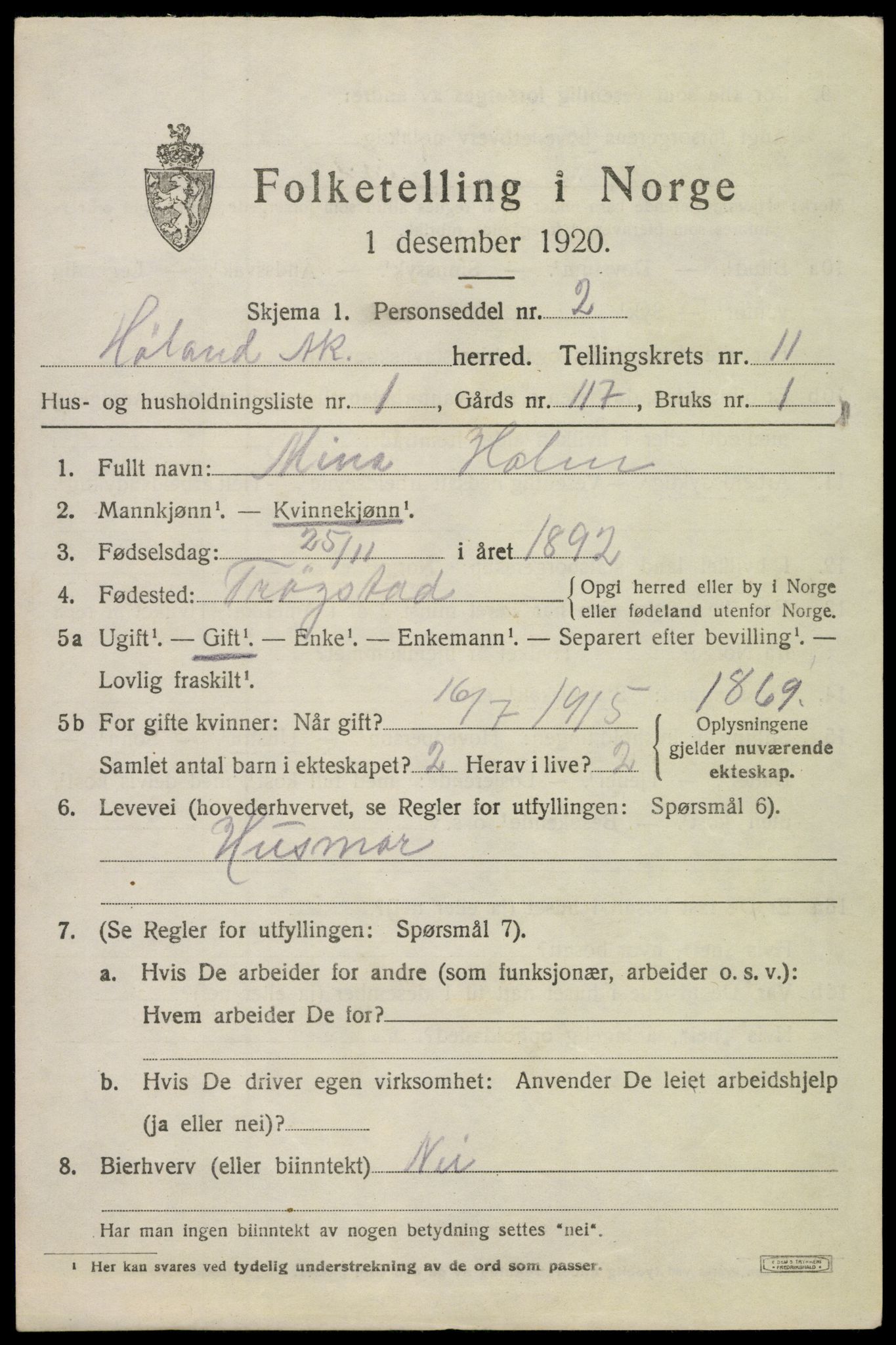 SAO, 1920 census for Høland, 1920, p. 10801