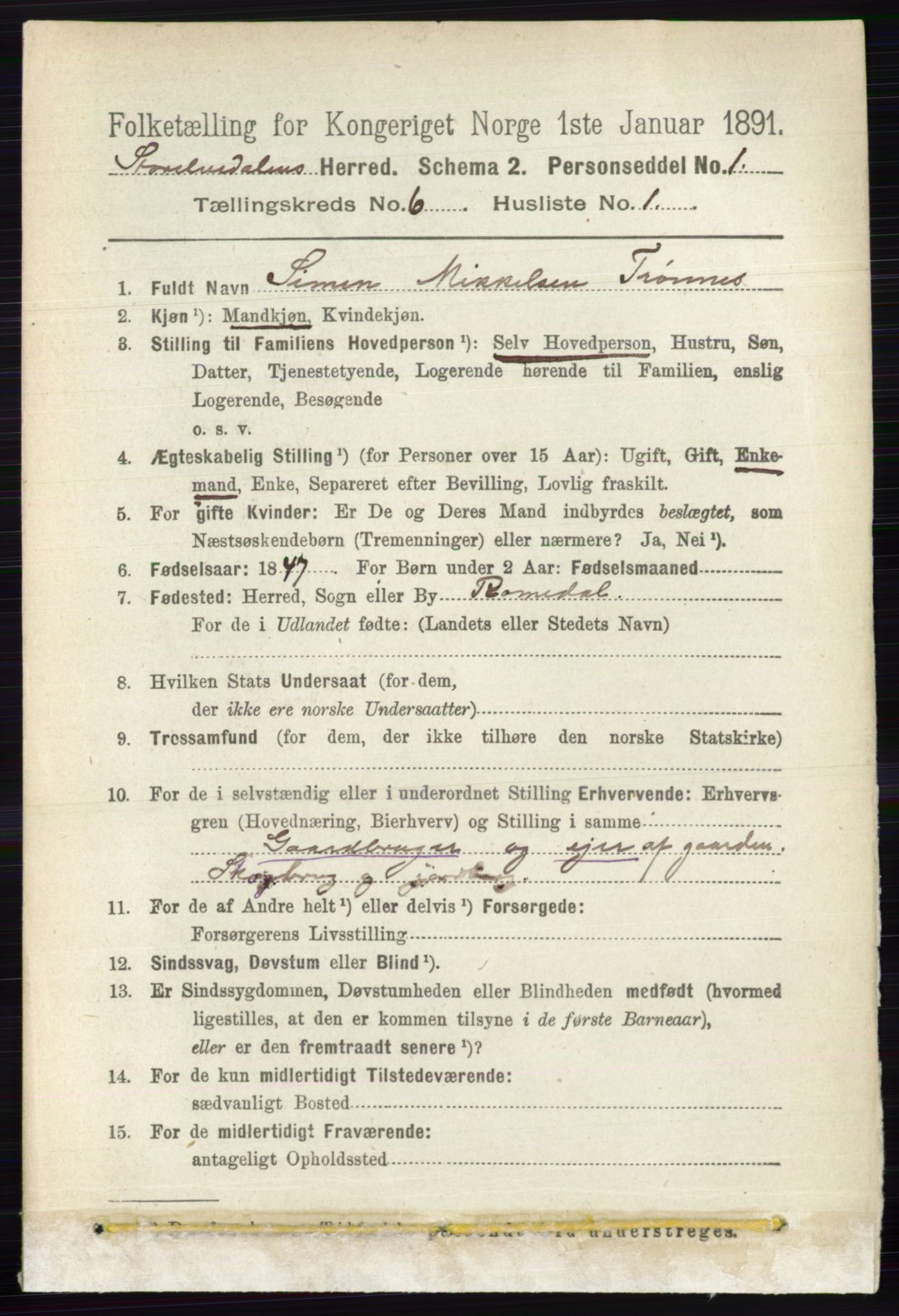 RA, 1891 census for 0430 Stor-Elvdal, 1891, p. 2101