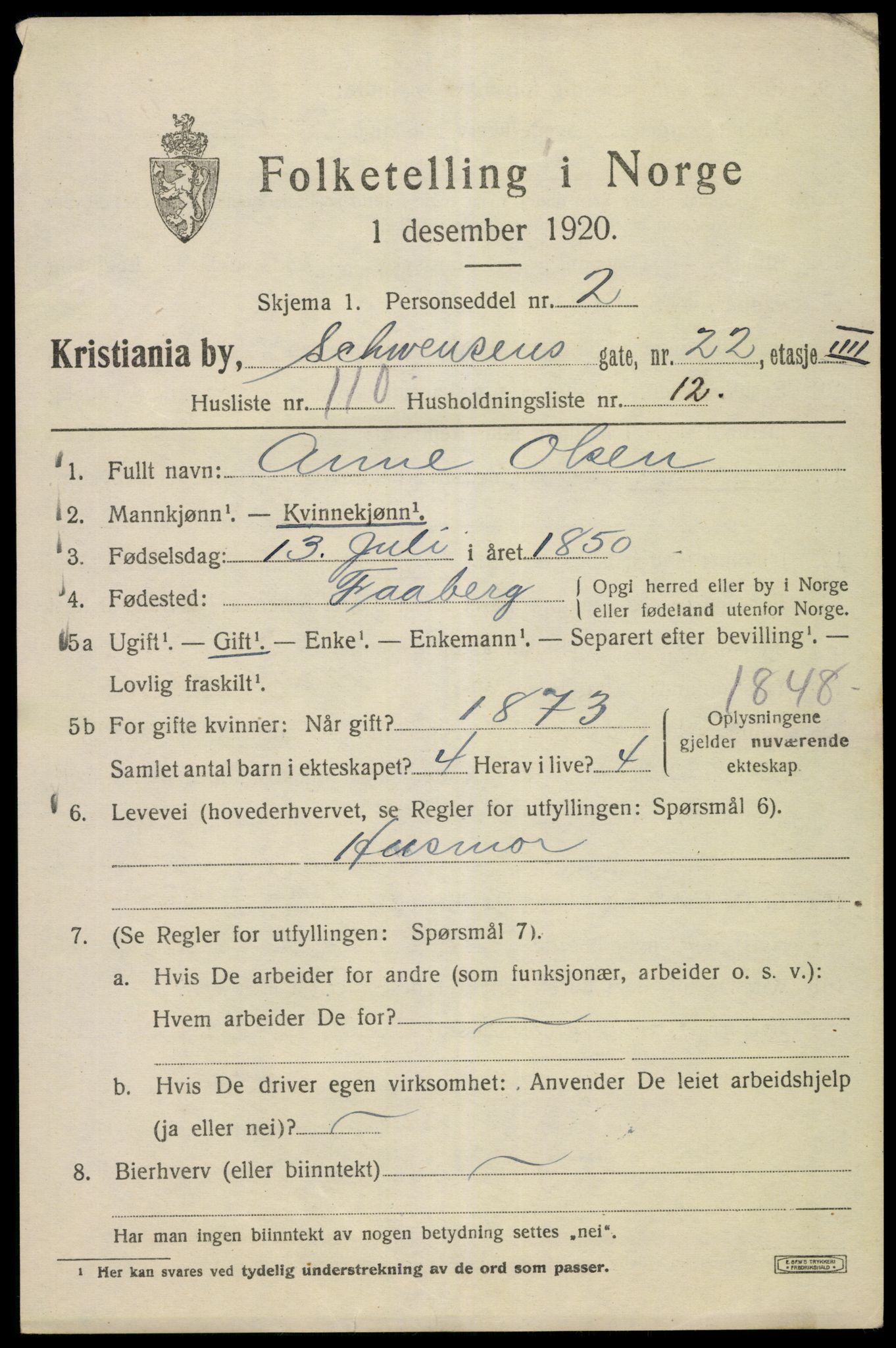 SAO, 1920 census for Kristiania, 1920, p. 501385