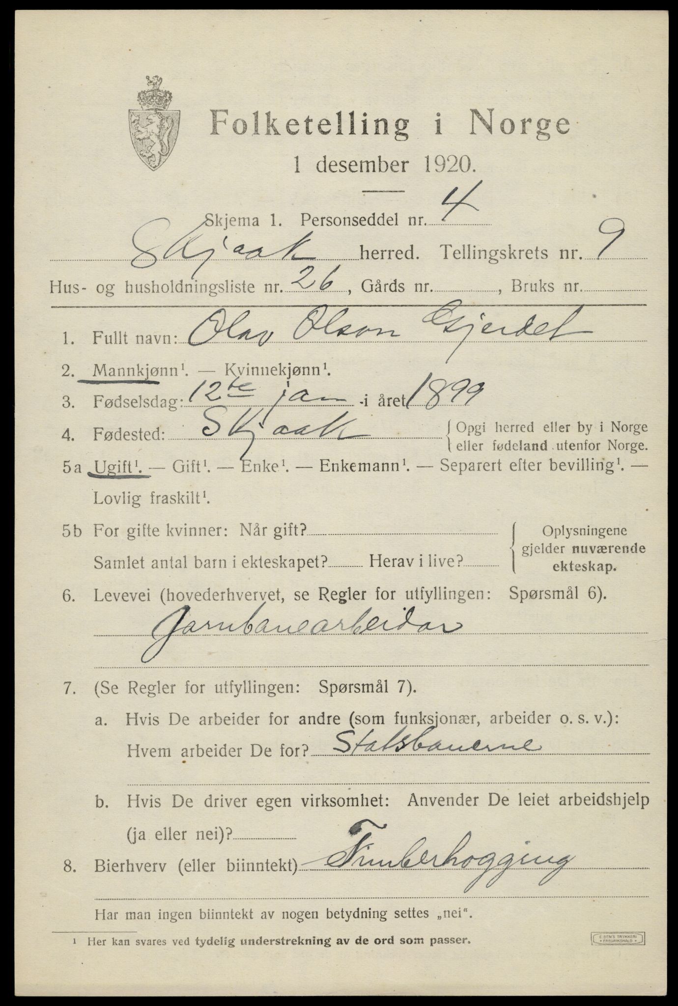 SAH, 1920 census for Skjåk, 1920, p. 4558