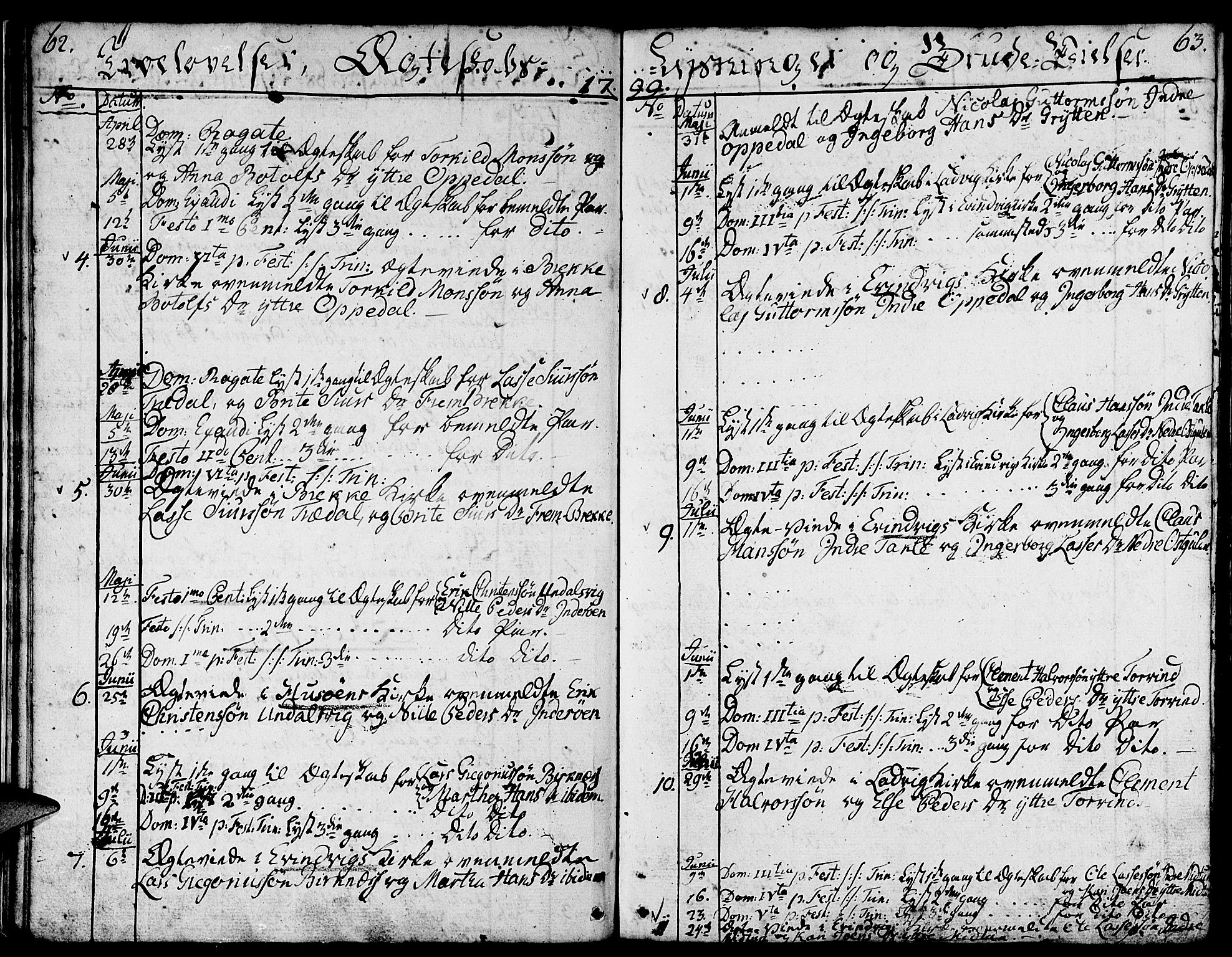 Gulen sokneprestembete, AV/SAB-A-80201/H/Haa/Haaa/L0016: Parish register (official) no. A 16, 1798-1808, p. 62-63