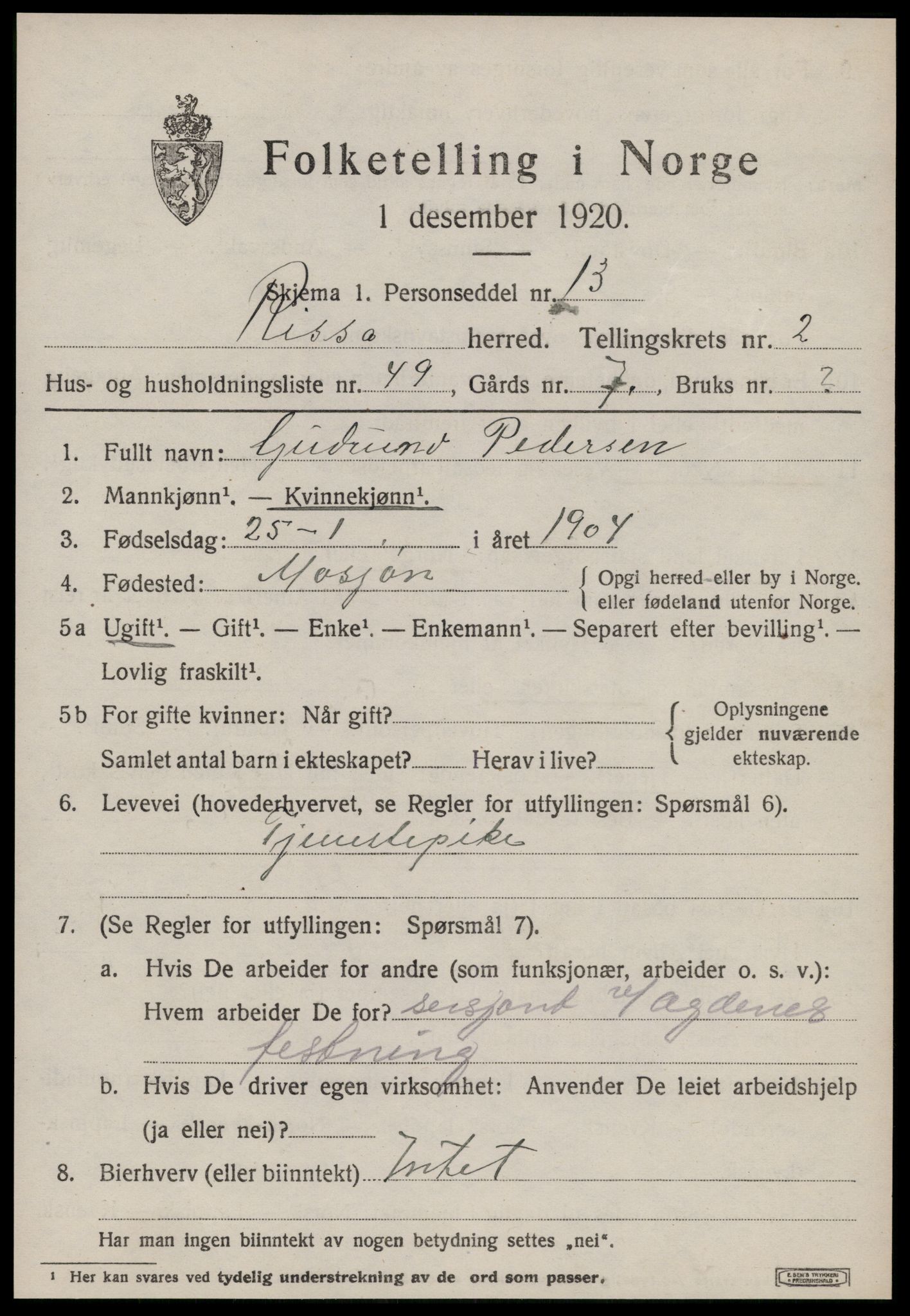SAT, 1920 census for Rissa, 1920, p. 2277