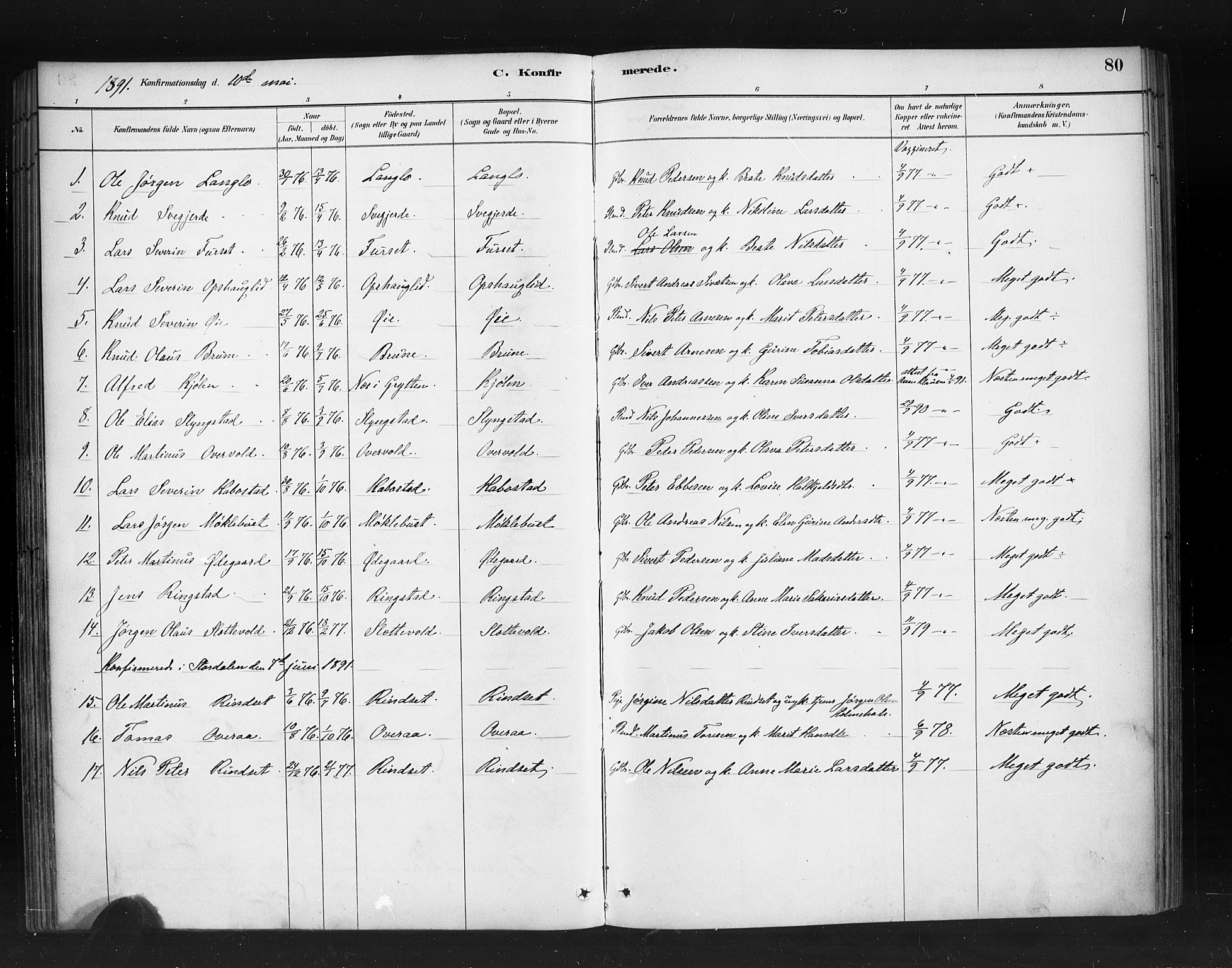 Ministerialprotokoller, klokkerbøker og fødselsregistre - Møre og Romsdal, SAT/A-1454/520/L0283: Parish register (official) no. 520A12, 1882-1898, p. 80