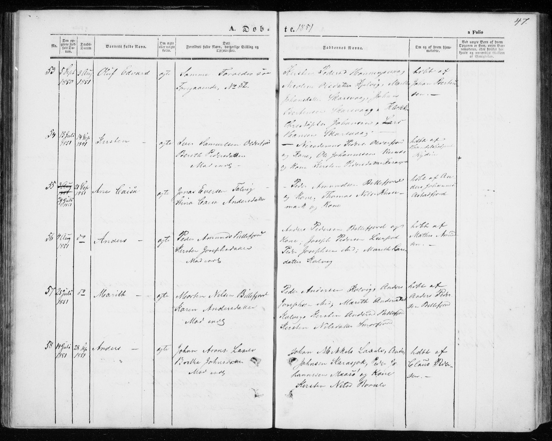 Kistrand/Porsanger sokneprestembete, SATØ/S-1351/H/Ha/L0004.kirke: Parish register (official) no. 4, 1843-1860, p. 47