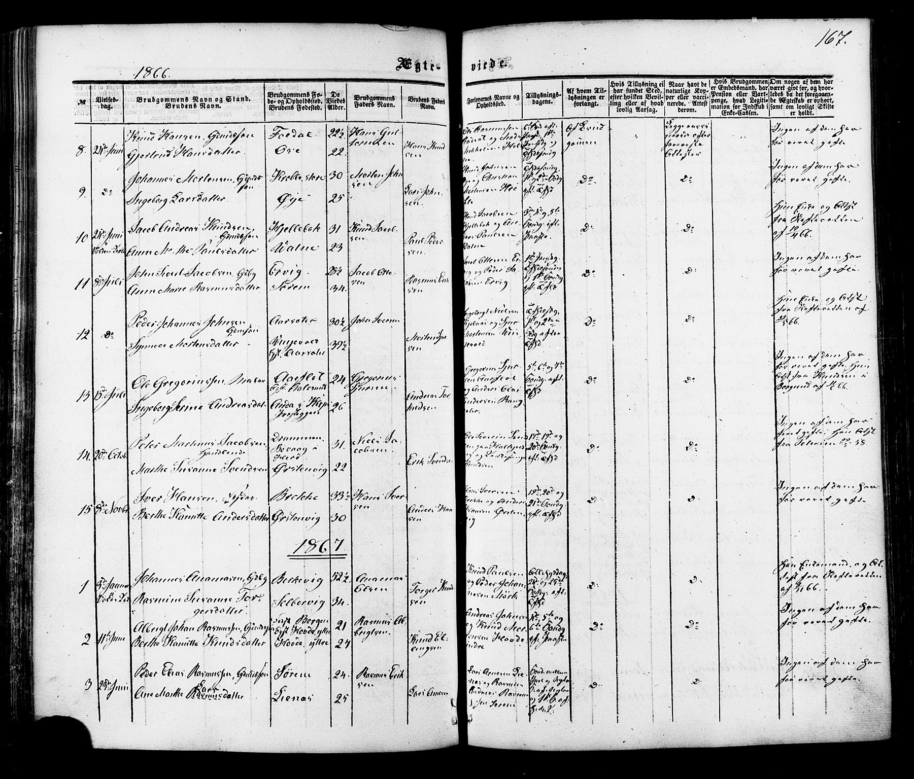 Ministerialprotokoller, klokkerbøker og fødselsregistre - Møre og Romsdal, AV/SAT-A-1454/513/L0175: Parish register (official) no. 513A02, 1856-1877, p. 167