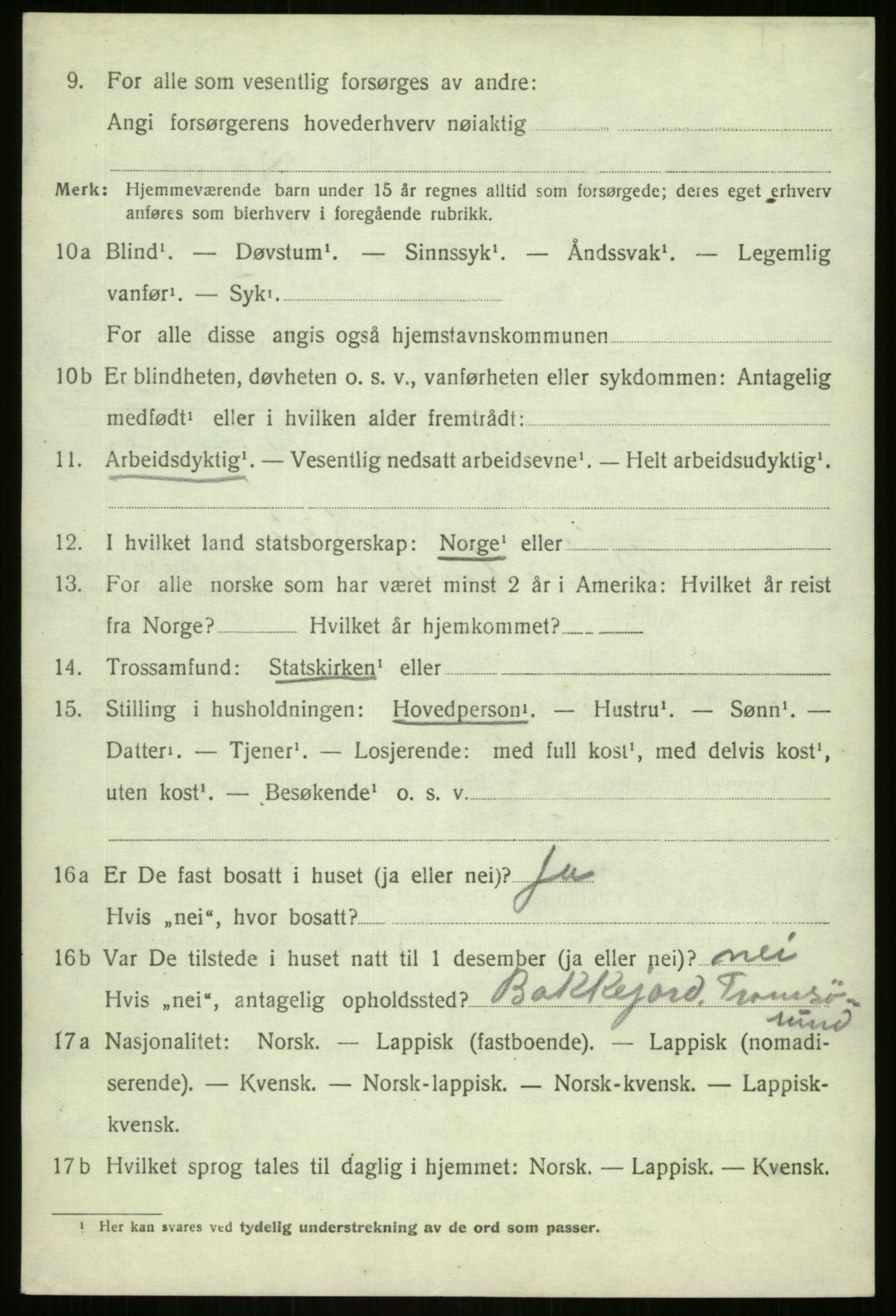 SATØ, 1920 census for Berg, 1920, p. 834