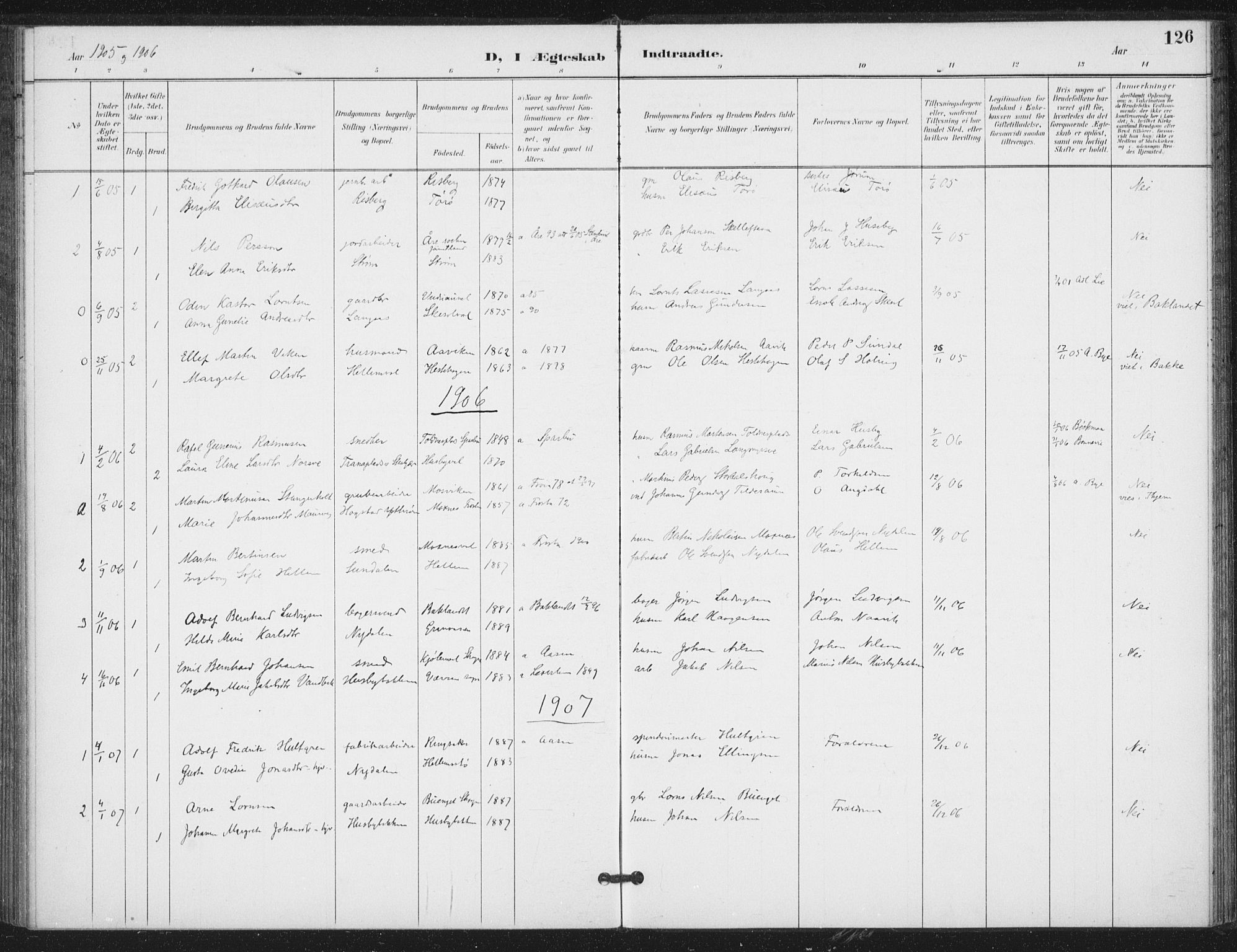 Ministerialprotokoller, klokkerbøker og fødselsregistre - Nord-Trøndelag, SAT/A-1458/714/L0131: Parish register (official) no. 714A02, 1896-1918, p. 126