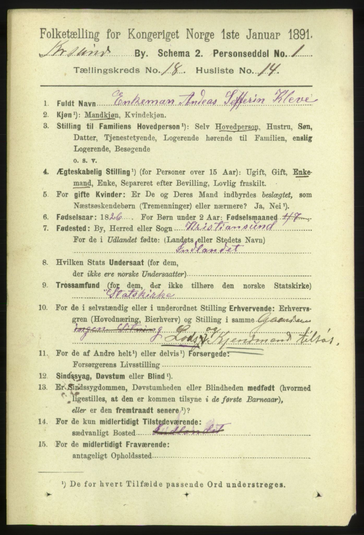 RA, 1891 census for 1503 Kristiansund, 1891, p. 12219