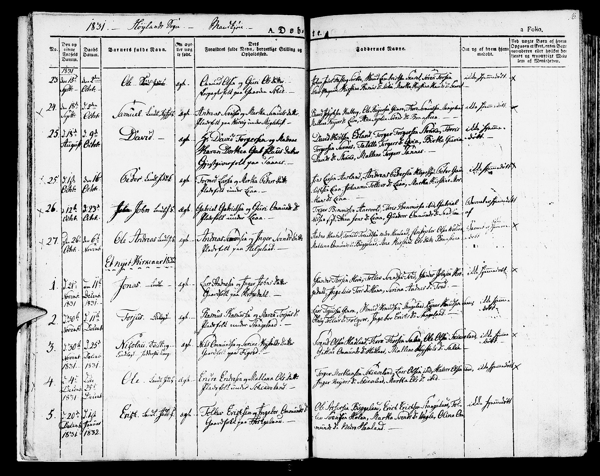 Høyland sokneprestkontor, SAST/A-101799/001/30BA/L0007: Parish register (official) no. A 7 /1, 1825-1841, p. 16