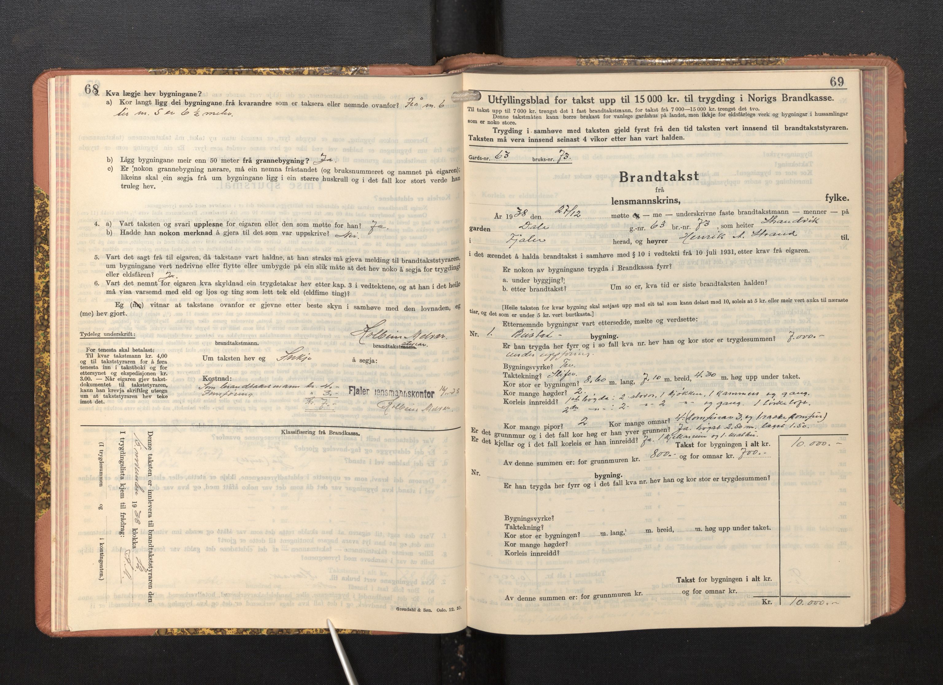 Lensmannen i Fjaler, AV/SAB-A-27201/0012/L0007: Branntakstprotokoll, skjematakst, 1937-1950, p. 68-69