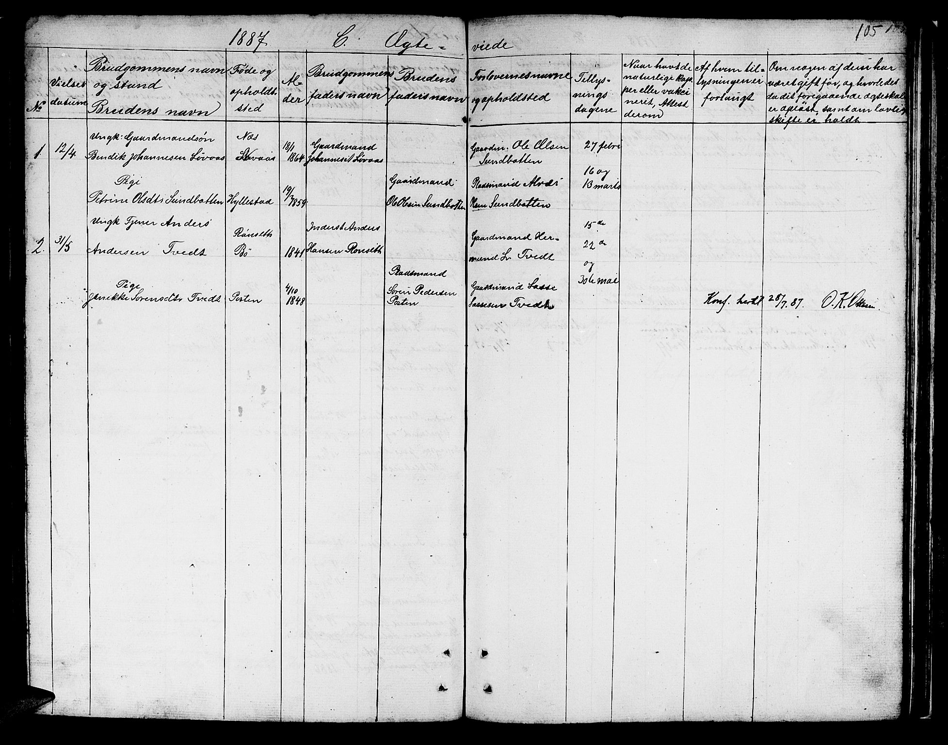 Hyllestad sokneprestembete, SAB/A-80401: Parish register (copy) no. B 1, 1854-1889, p. 105