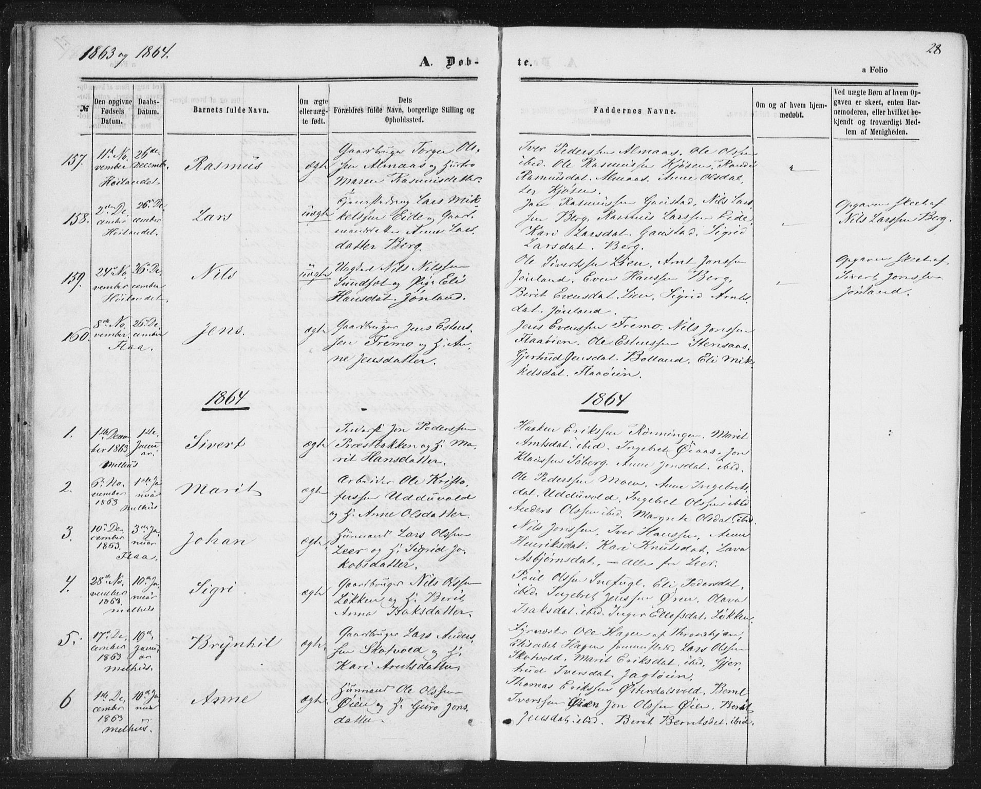 Ministerialprotokoller, klokkerbøker og fødselsregistre - Sør-Trøndelag, SAT/A-1456/691/L1077: Parish register (official) no. 691A09, 1862-1873, p. 28