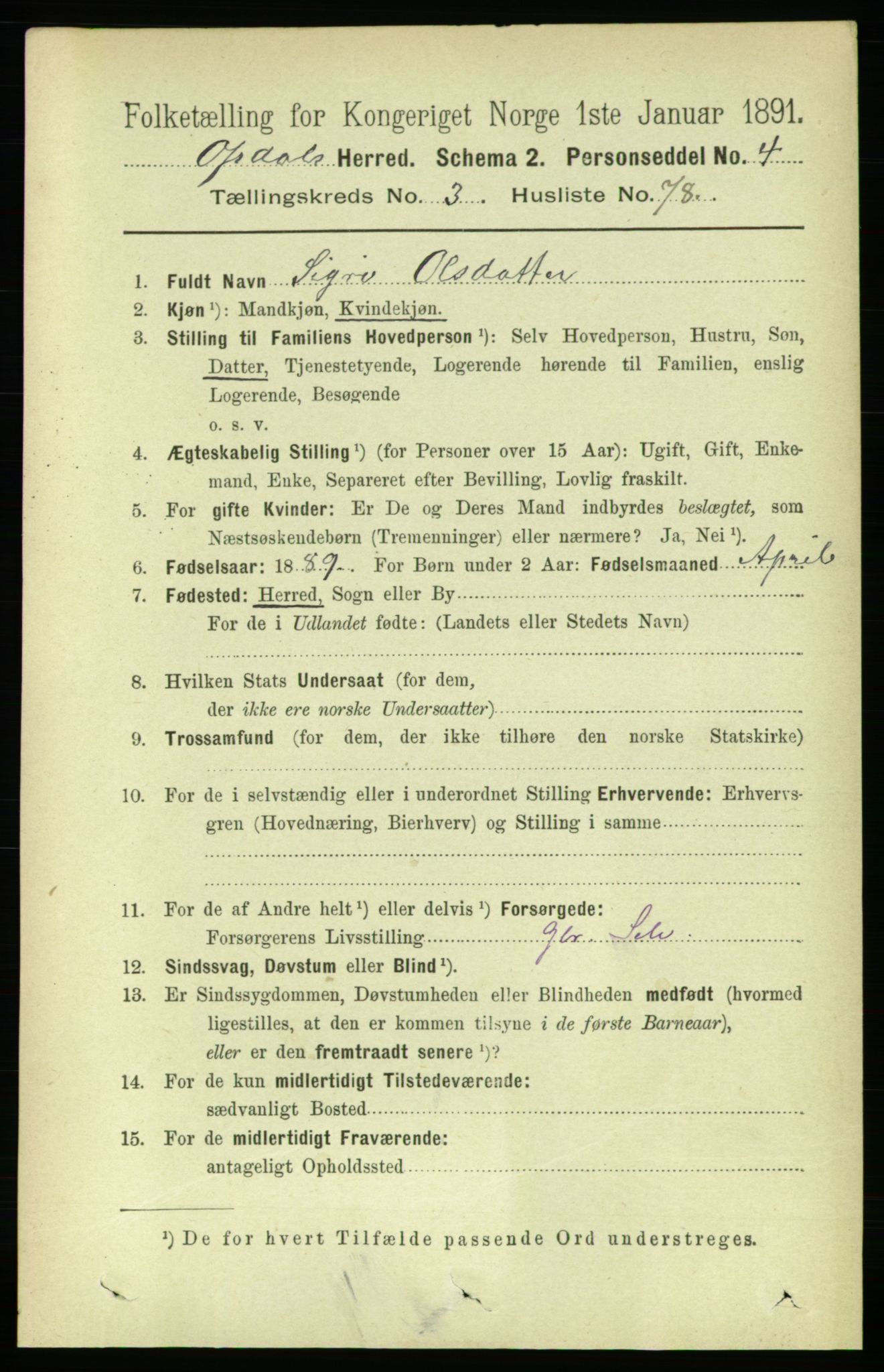 RA, 1891 census for 1634 Oppdal, 1891, p. 1716