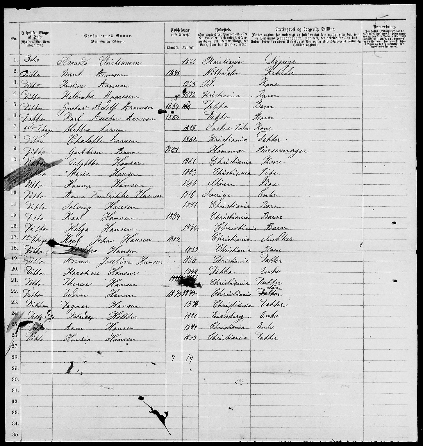 RA, 1885 census for 0301 Kristiania, 1885, p. 4734