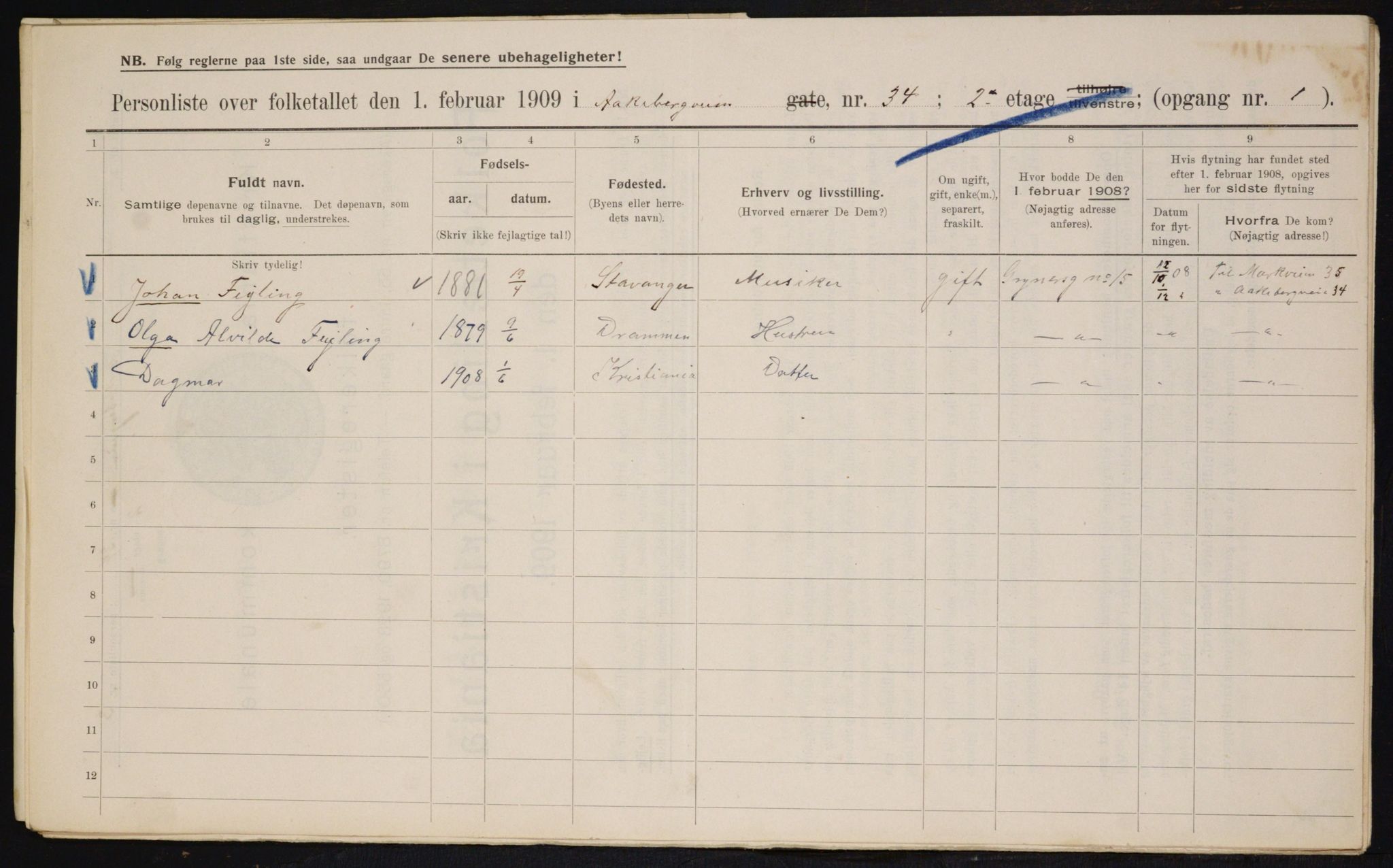 OBA, Municipal Census 1909 for Kristiania, 1909, p. 118515