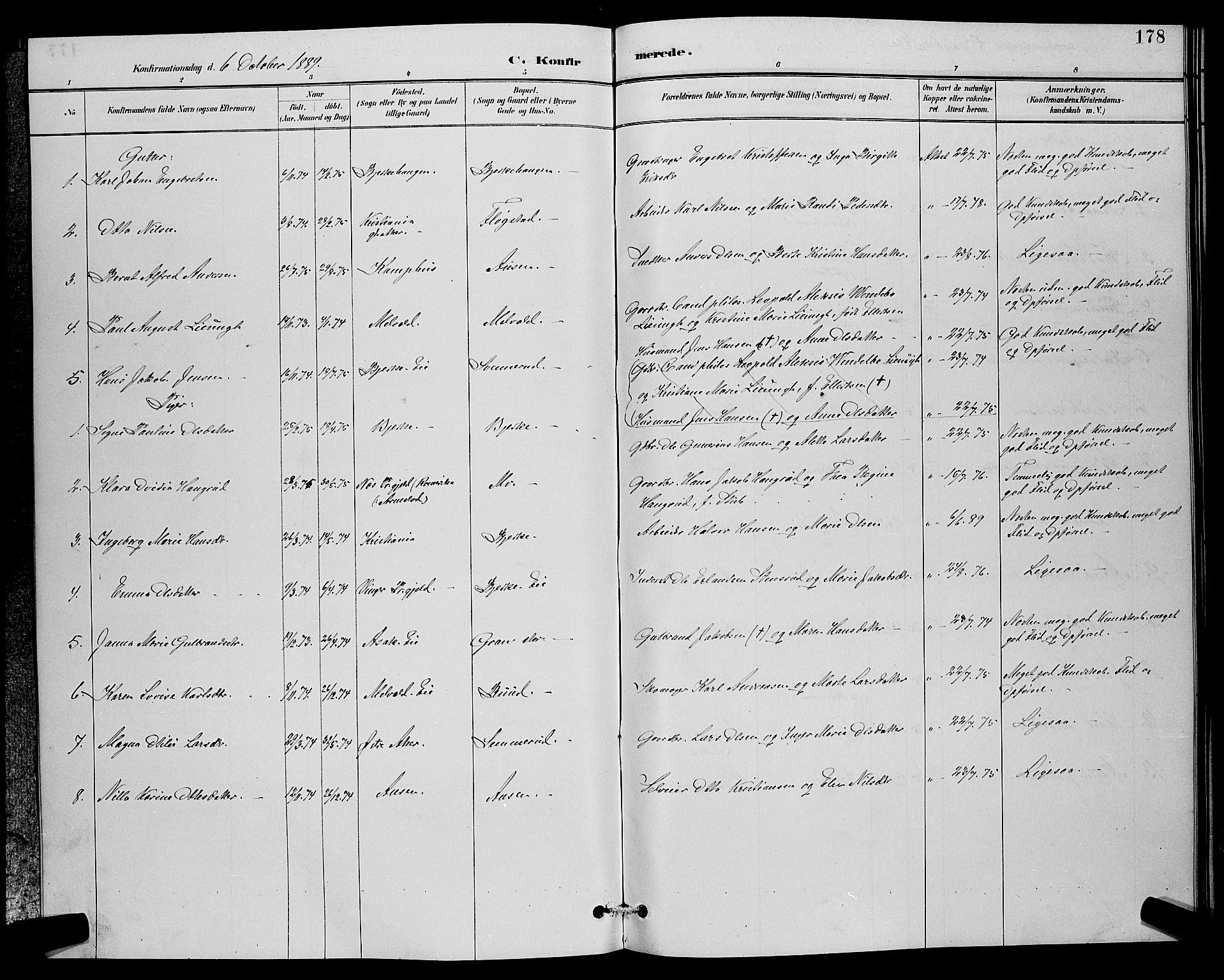 Sørum prestekontor Kirkebøker, SAO/A-10303/G/Ga/L0005: Parish register (copy) no. I 5.2, 1886-1894, p. 178