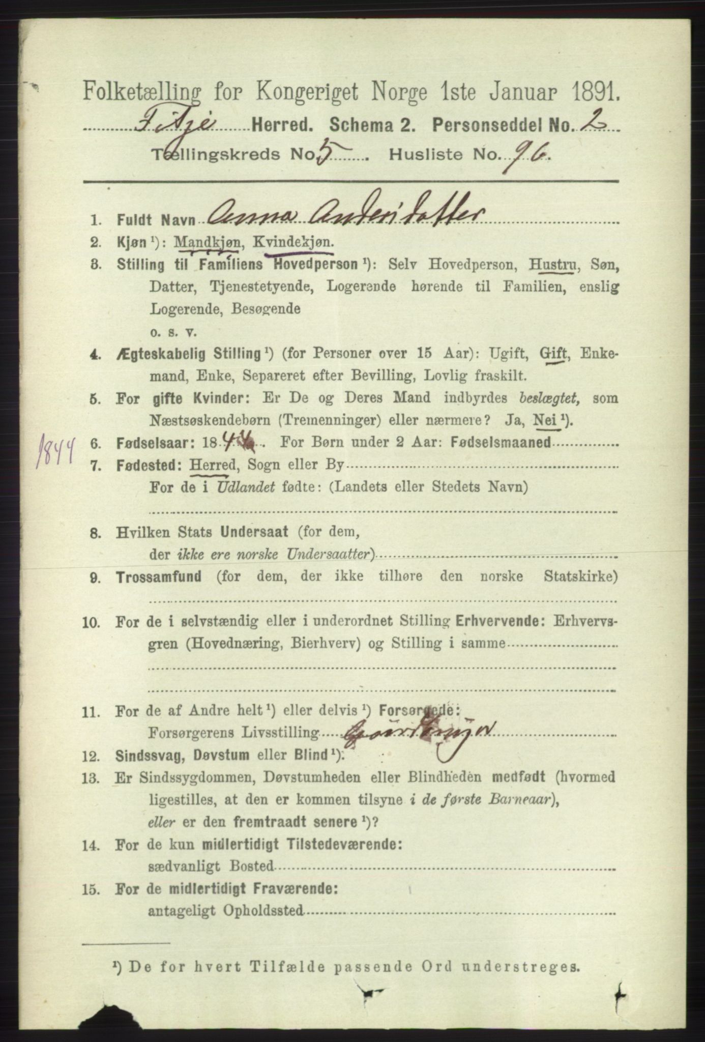 RA, 1891 census for 1222 Fitjar, 1891, p. 2314