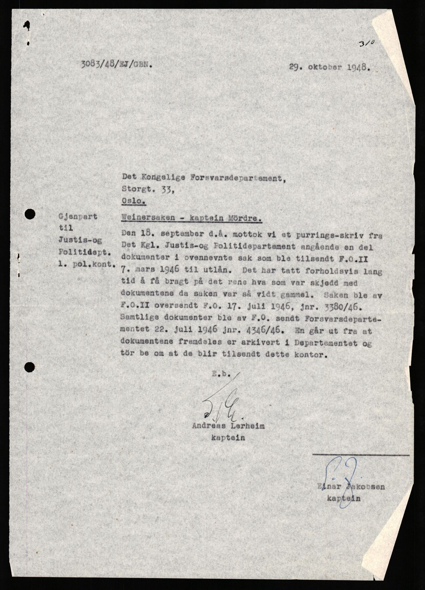 Forsvaret, Forsvarets overkommando II, AV/RA-RAFA-3915/D/Db/L0035: CI Questionaires. Tyske okkupasjonsstyrker i Norge. Tyskere., 1945-1946, p. 299