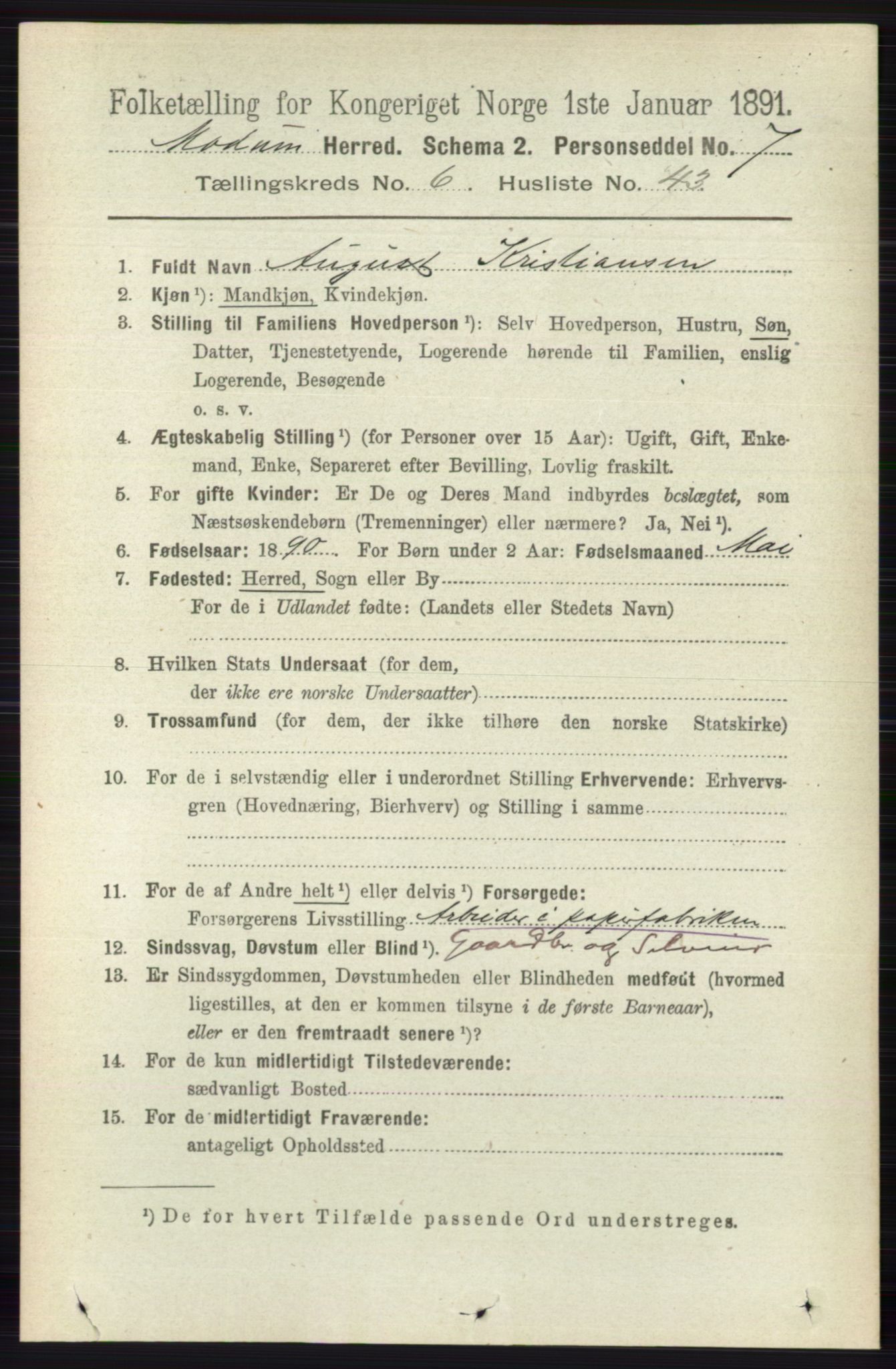 RA, 1891 census for 0623 Modum, 1891, p. 2555