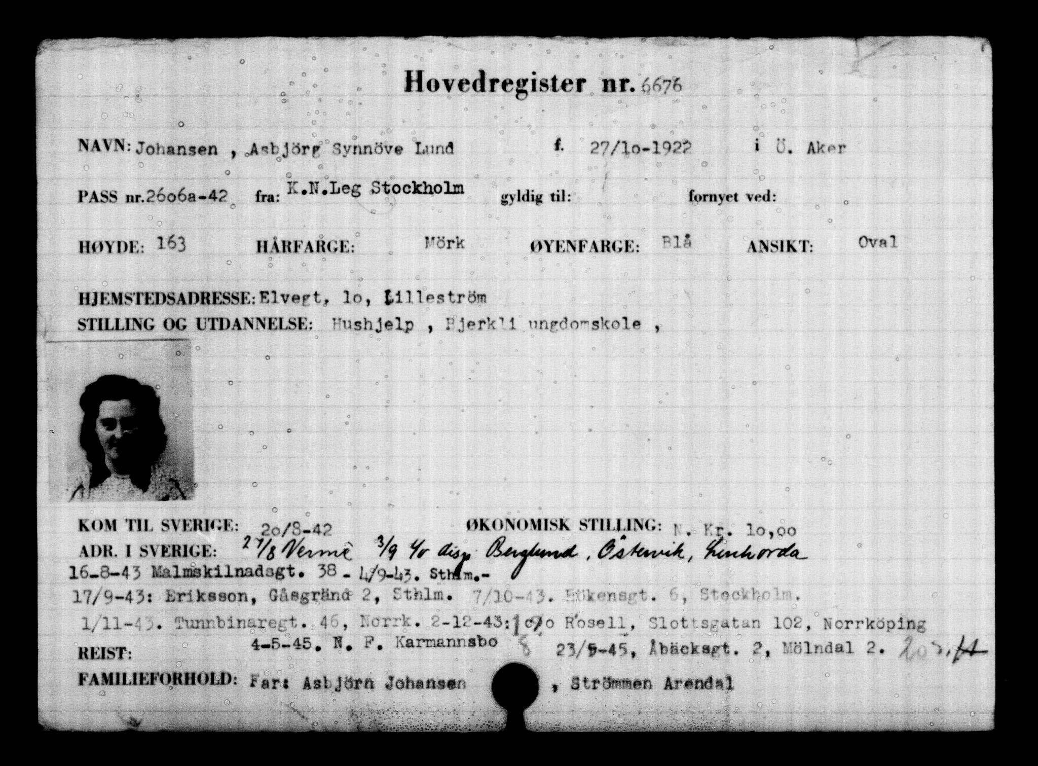 Utenriksstasjonene, Legasjonen i Stockholm, Flyktningkontoret, AV/RA-S-6753/V/Va/L0005: Kjesäterkartoteket, flyktninger med registreringsnr. 6600-9417, 1940-1945, p. 92
