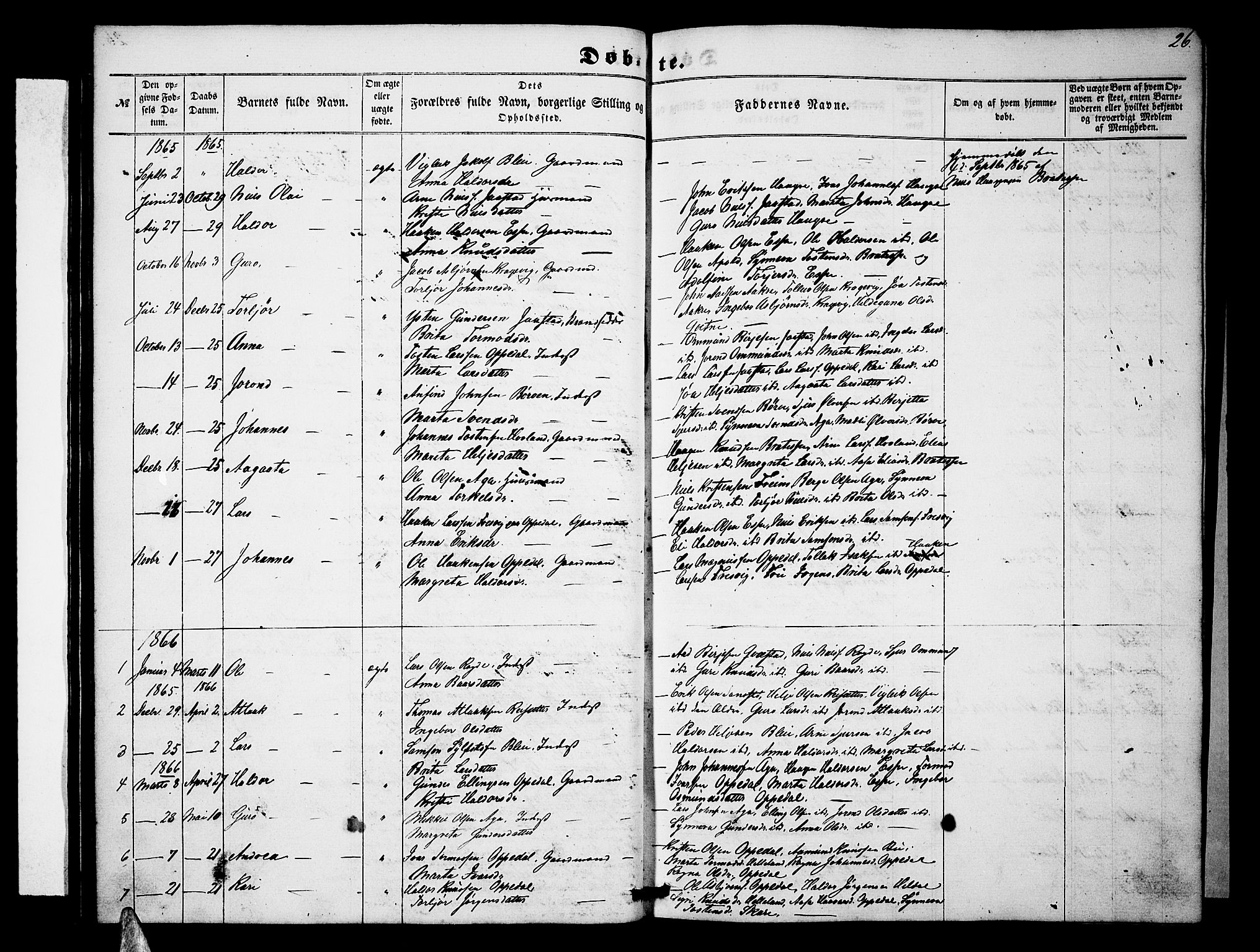 Ullensvang sokneprestembete, SAB/A-78701/H/Hab: Parish register (copy) no. B 10, 1858-1886, p. 26