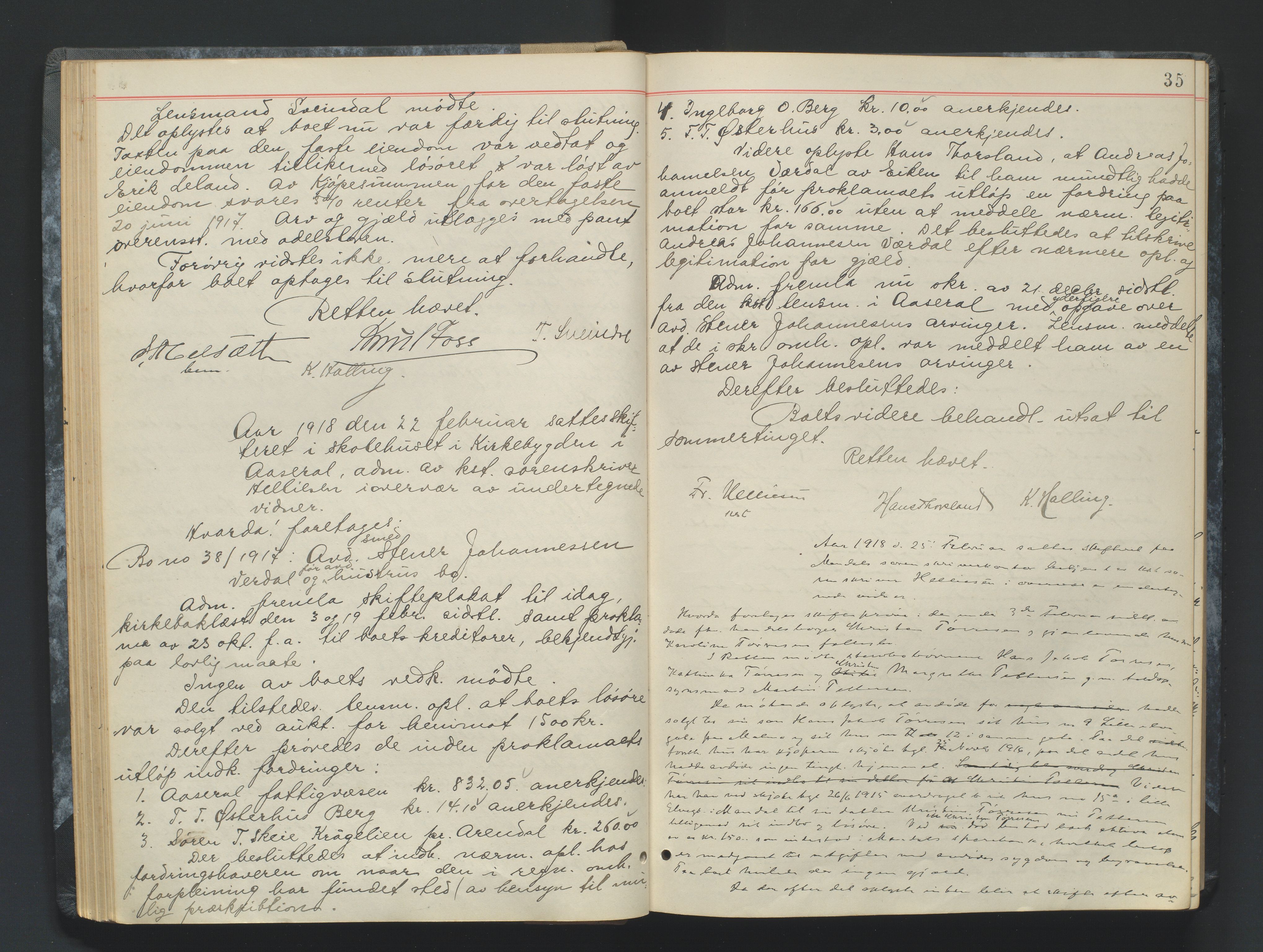 Mandal sorenskriveri, AV/SAK-1221-0005/001/H/Hc/L0083: Skifteforhandlingsprotokoll nr 15, 1917-1921, p. 35