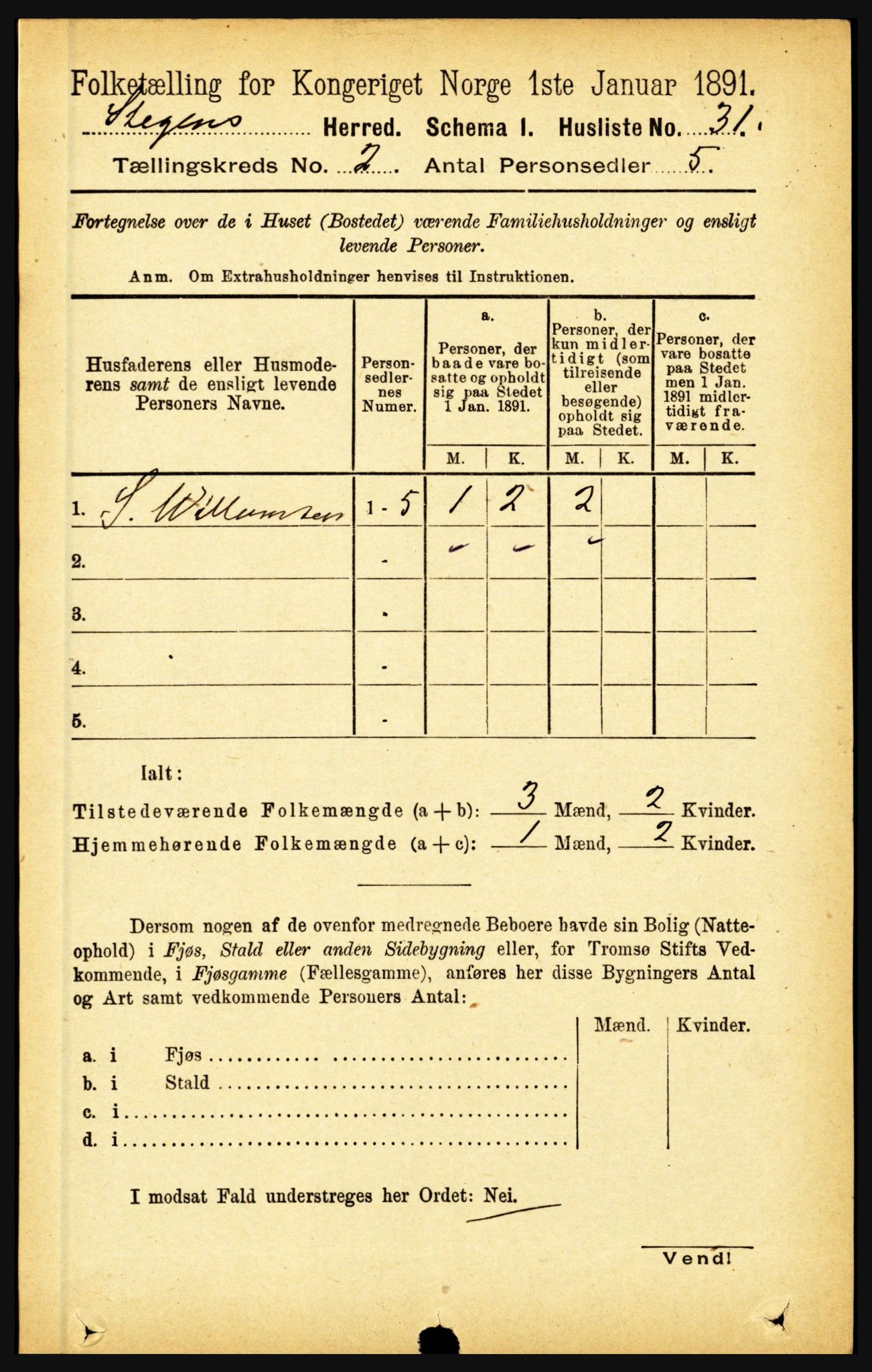 RA, 1891 census for 1848 Steigen, 1891, p. 644