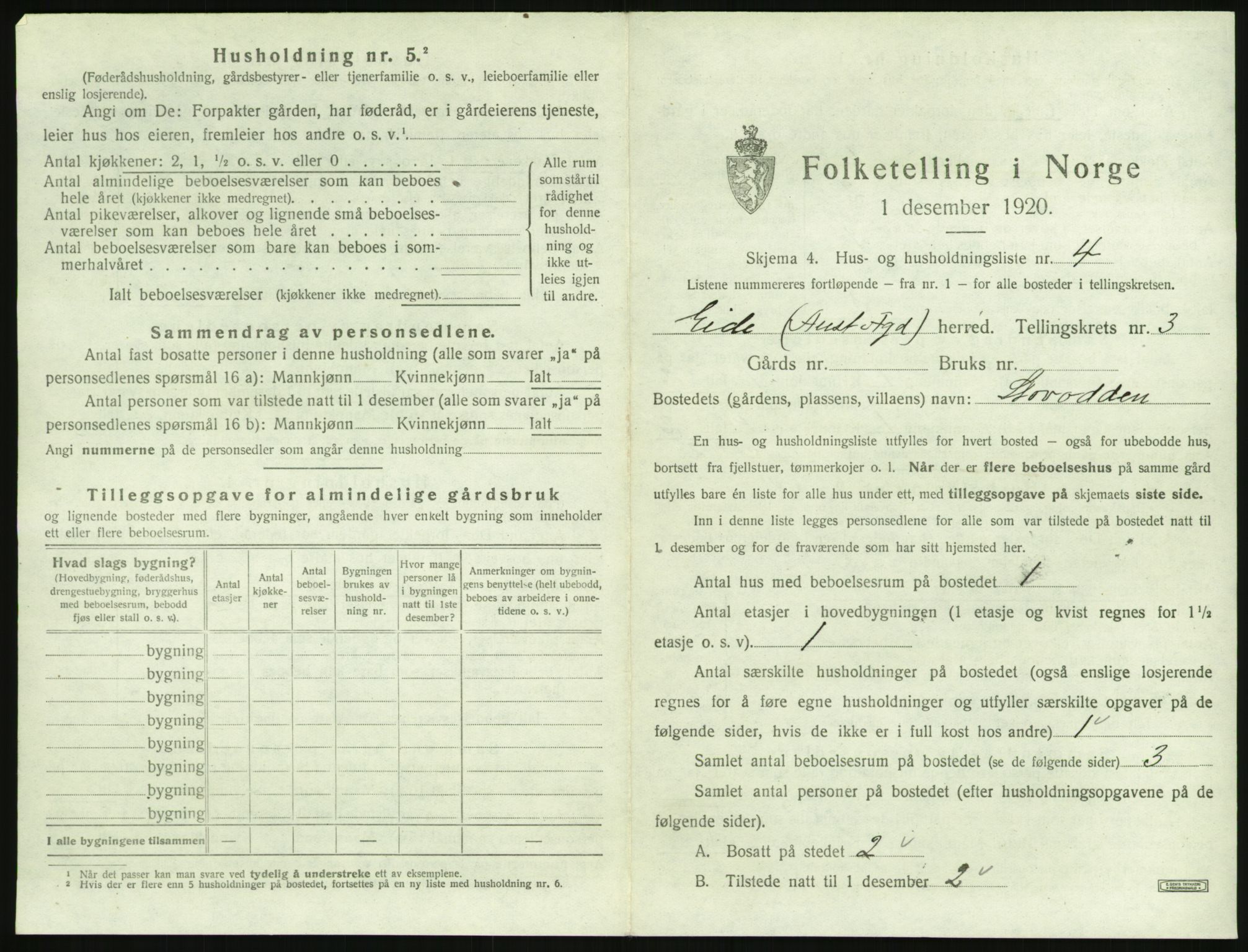 SAK, 1920 census for Eide, 1920, p. 172