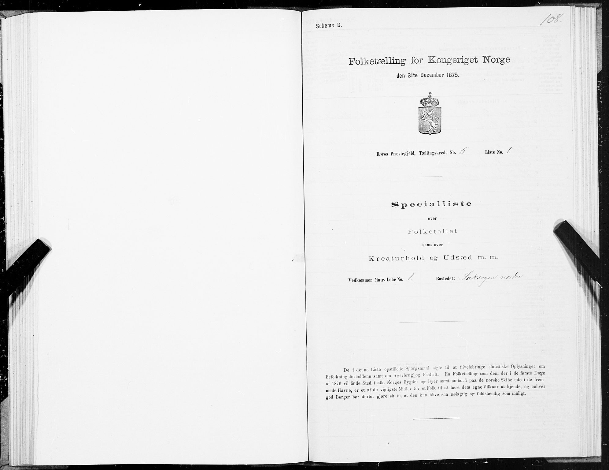 SAT, 1875 census for 1640P Røros, 1875, p. 3108