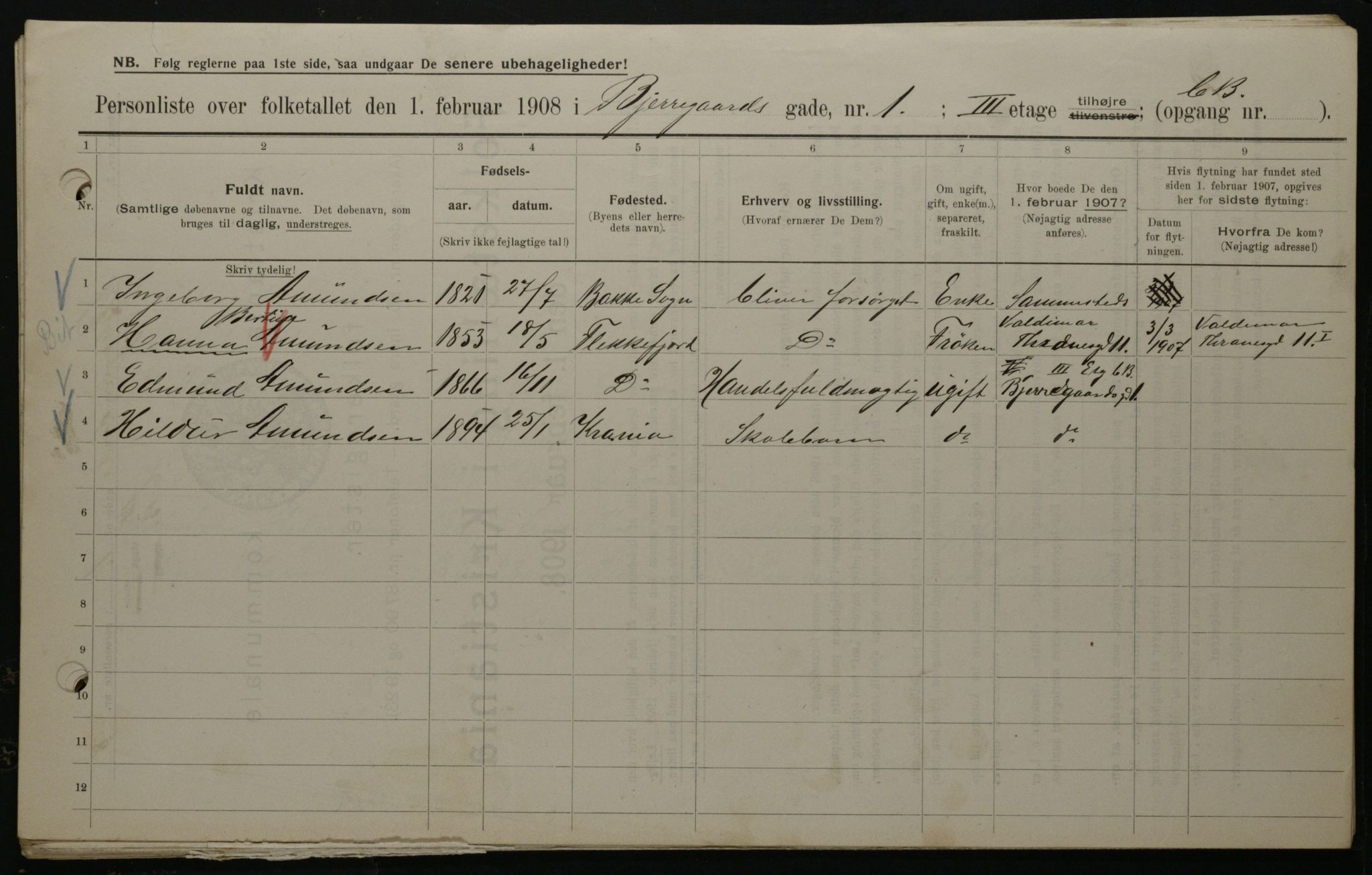 OBA, Municipal Census 1908 for Kristiania, 1908, p. 5392