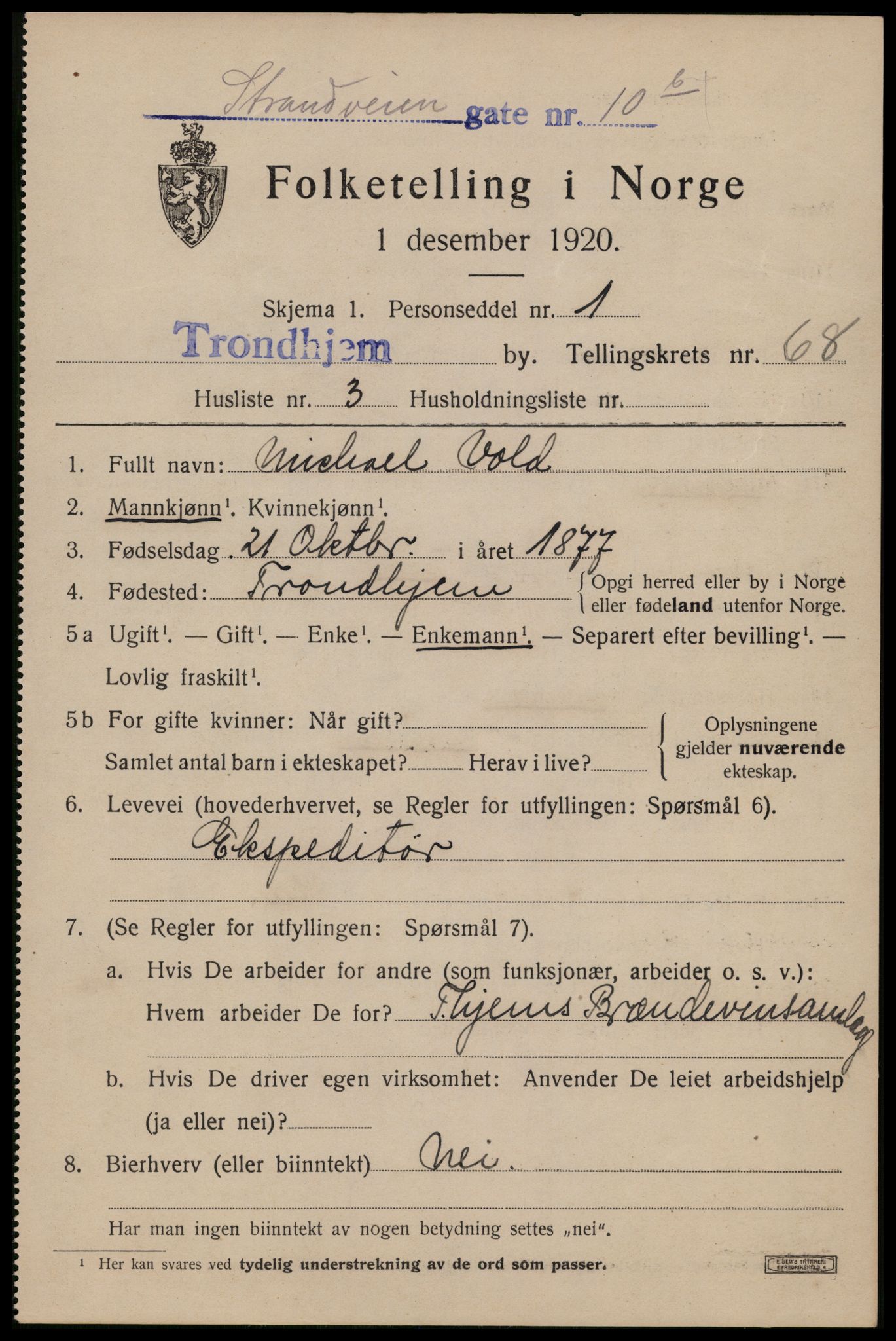 SAT, 1920 census for Trondheim, 1920, p. 132444