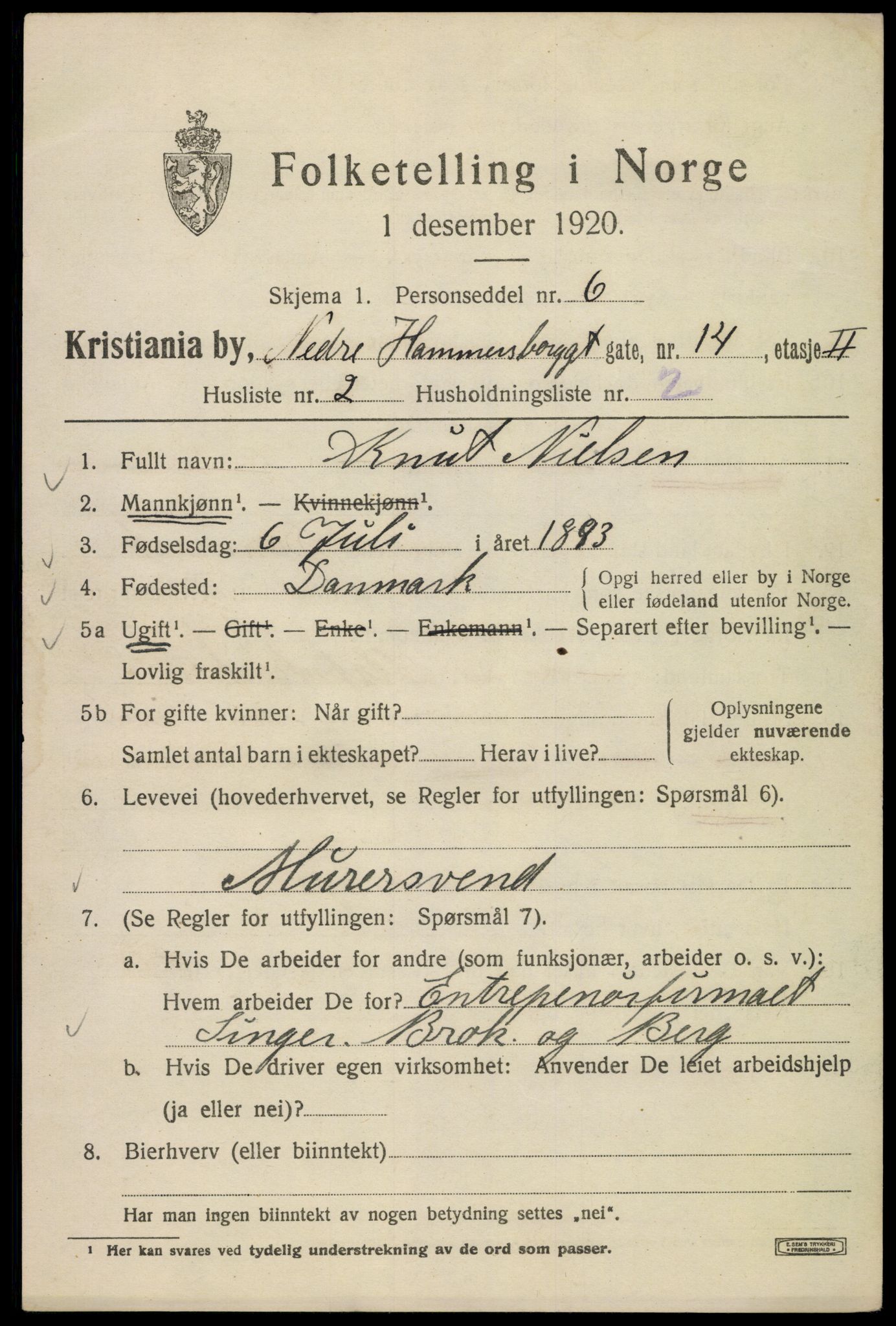 SAO, 1920 census for Kristiania, 1920, p. 410377